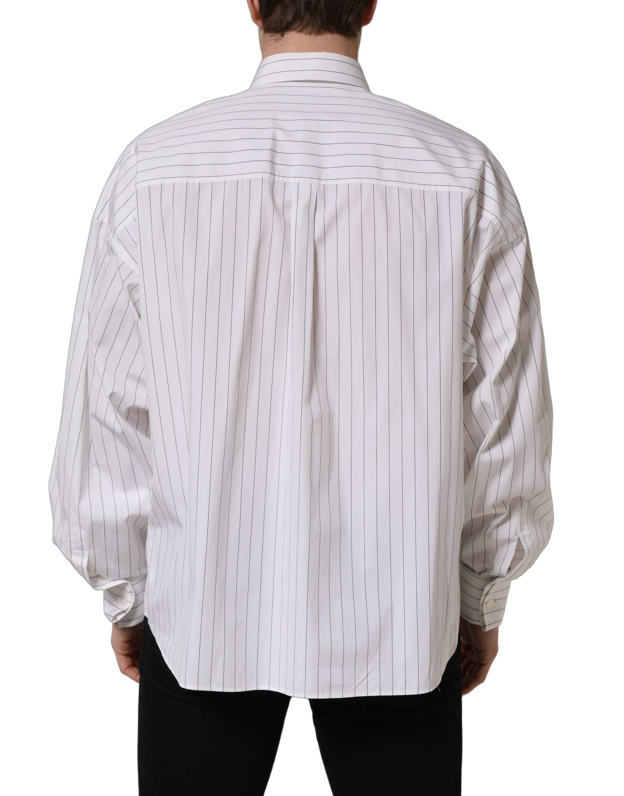 Dolce & Gabbana White Stripes Cotton Men Formal Dress Men's Shirt