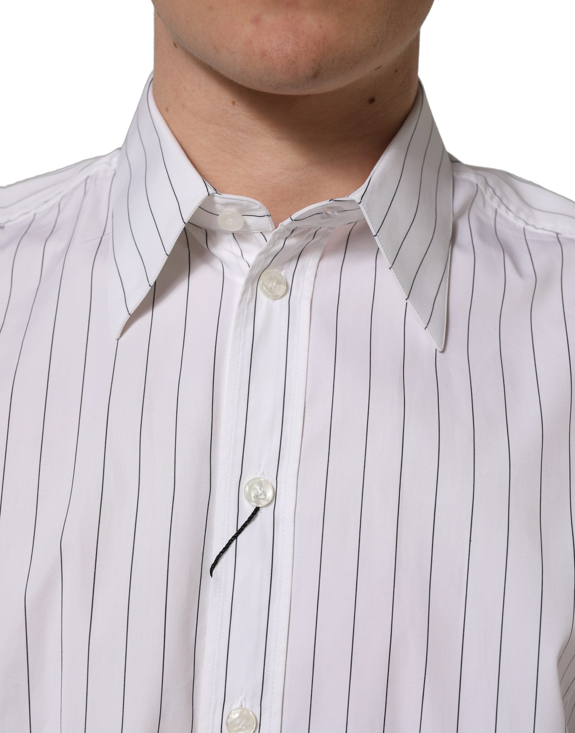 Dolce & Gabbana White Stripes Cotton Men Formal Dress Men's Shirt