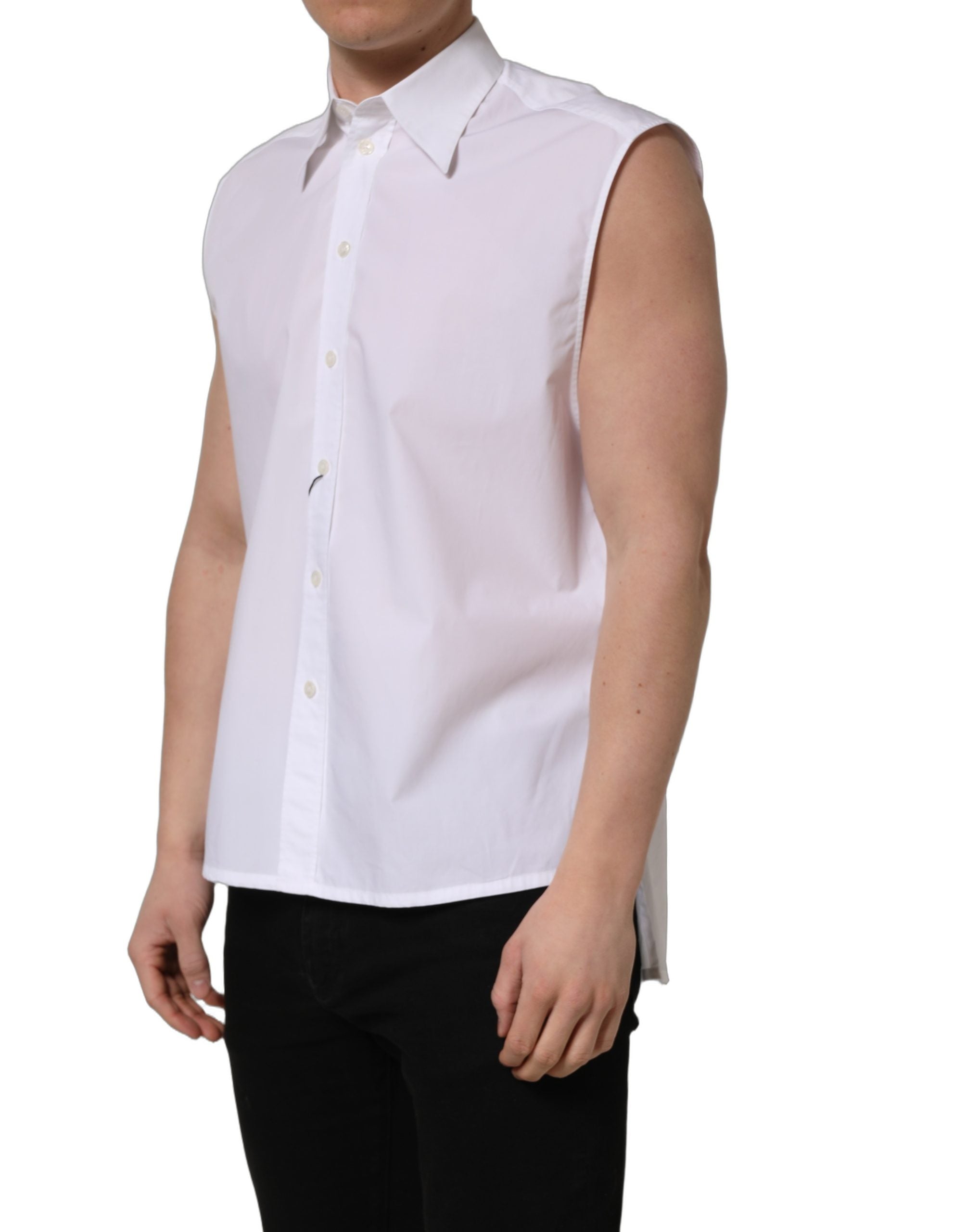 Dolce & Gabbana White Cotton Sleeveless Formal Dress Men's Shirt
