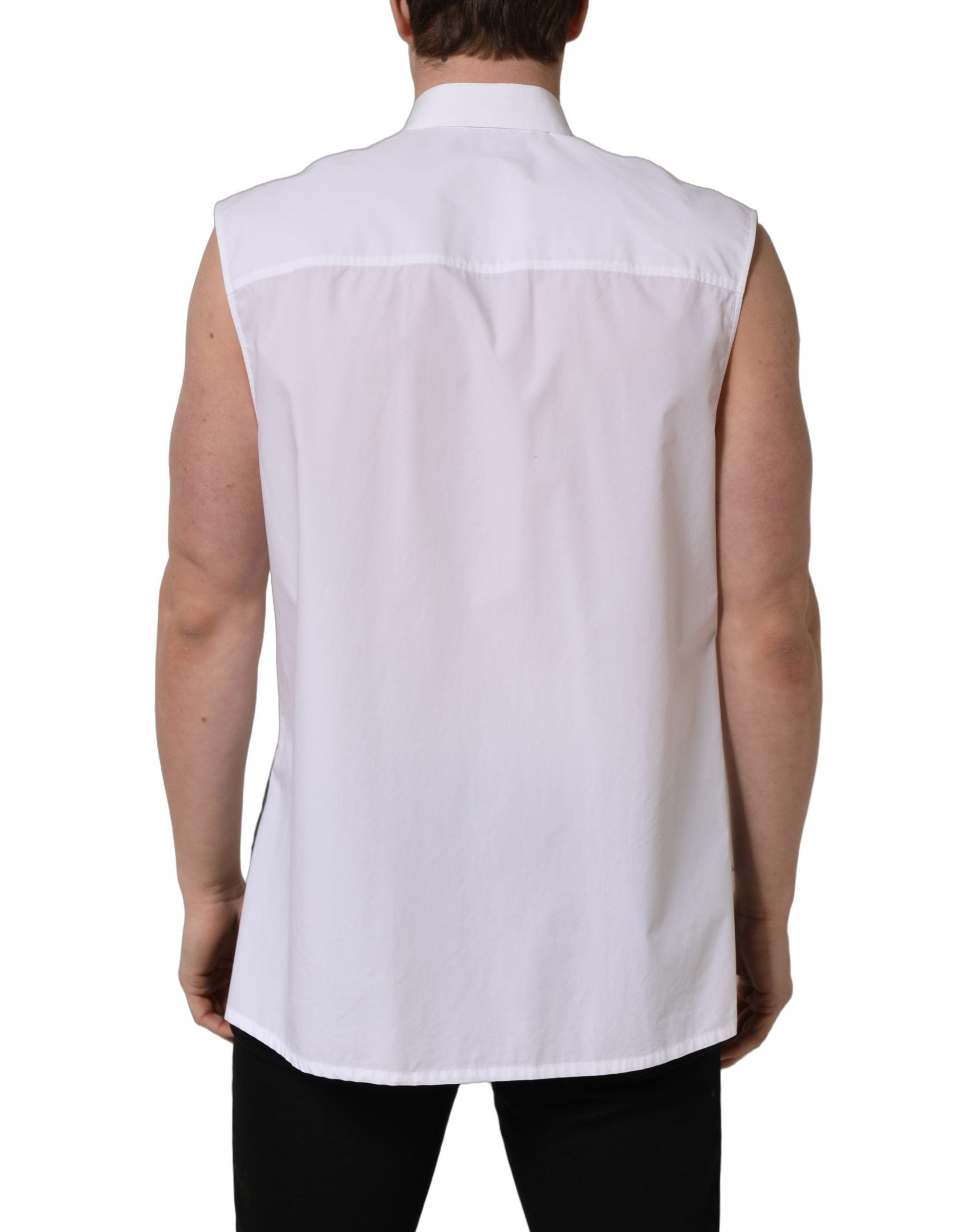Dolce & Gabbana White Cotton Sleeveless Formal Dress Men's Shirt