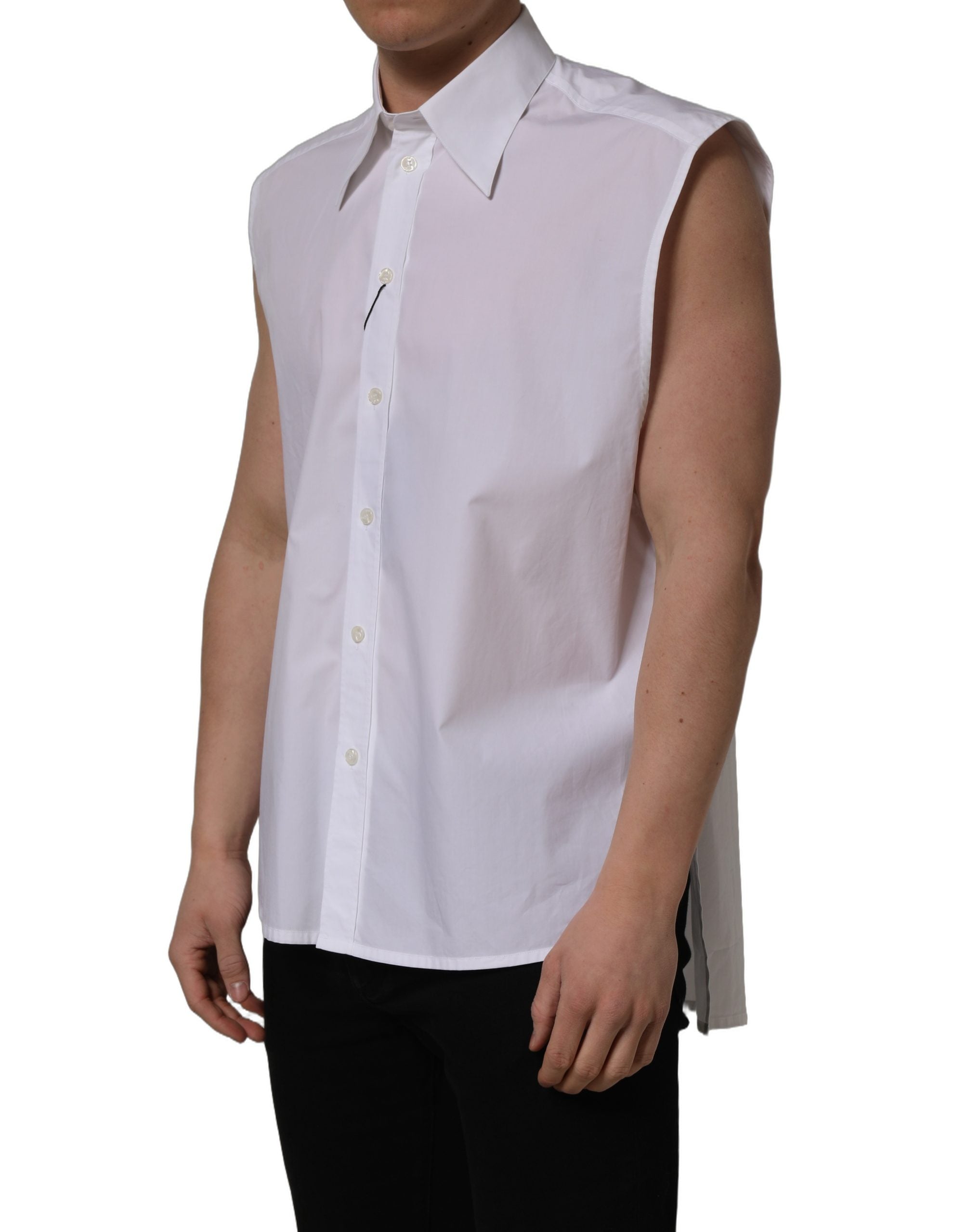 Dolce & Gabbana White Cotton Sleeveless Formal Dress Men's Shirt (Pre-Owned)