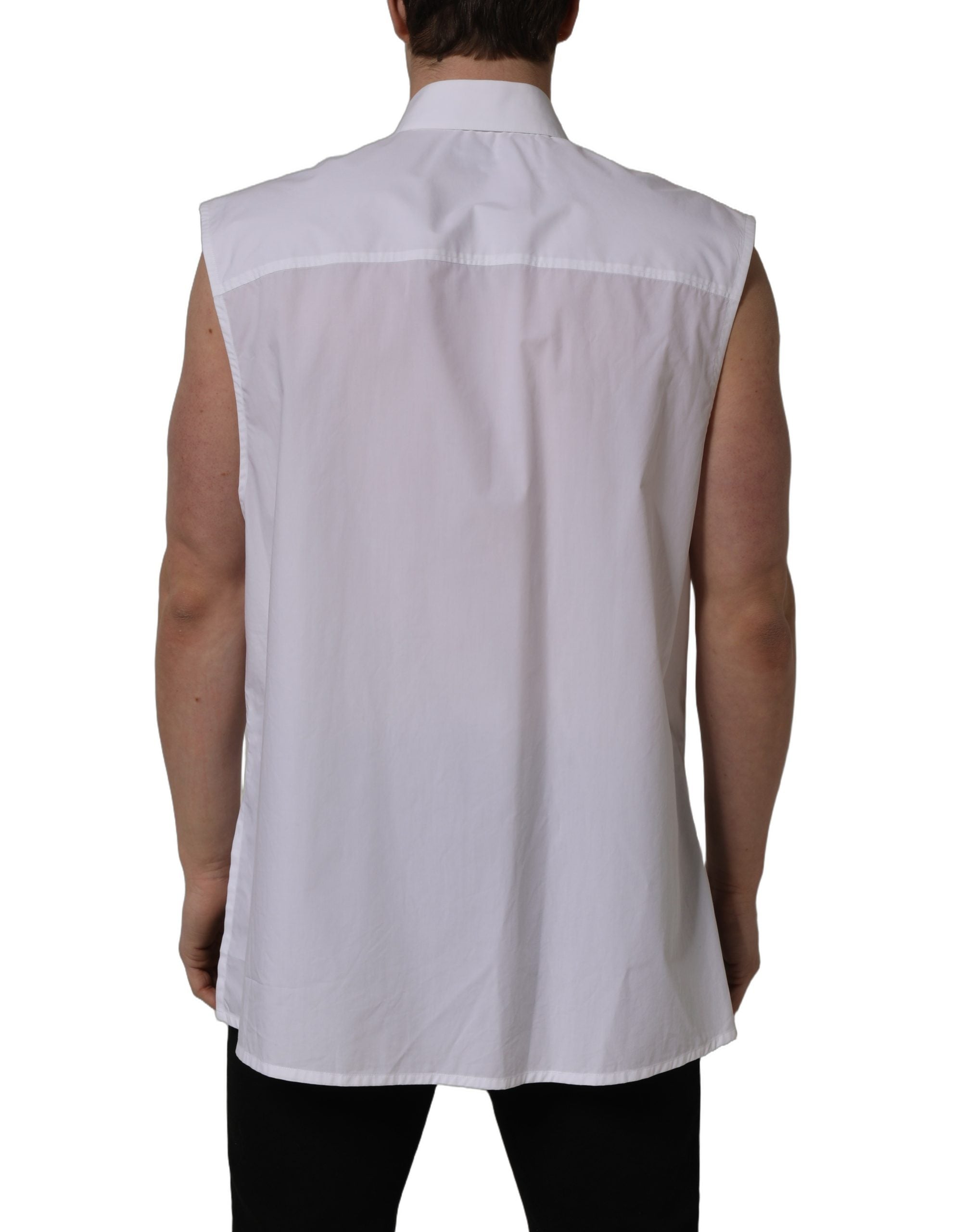 Dolce & Gabbana White Cotton Sleeveless Formal Dress Men's Shirt (Pre-Owned)
