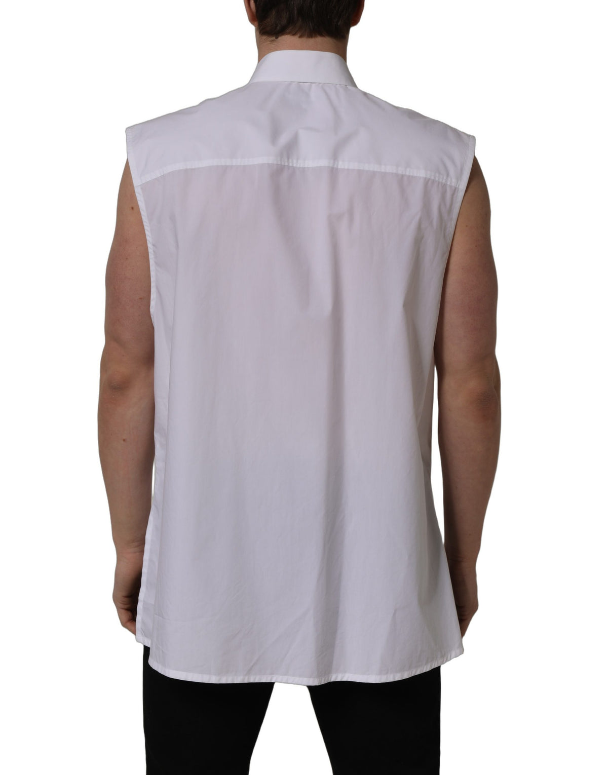 Dolce & Gabbana White Cotton Sleeveless Formal Dress Men's Shirt (Pre-Owned)