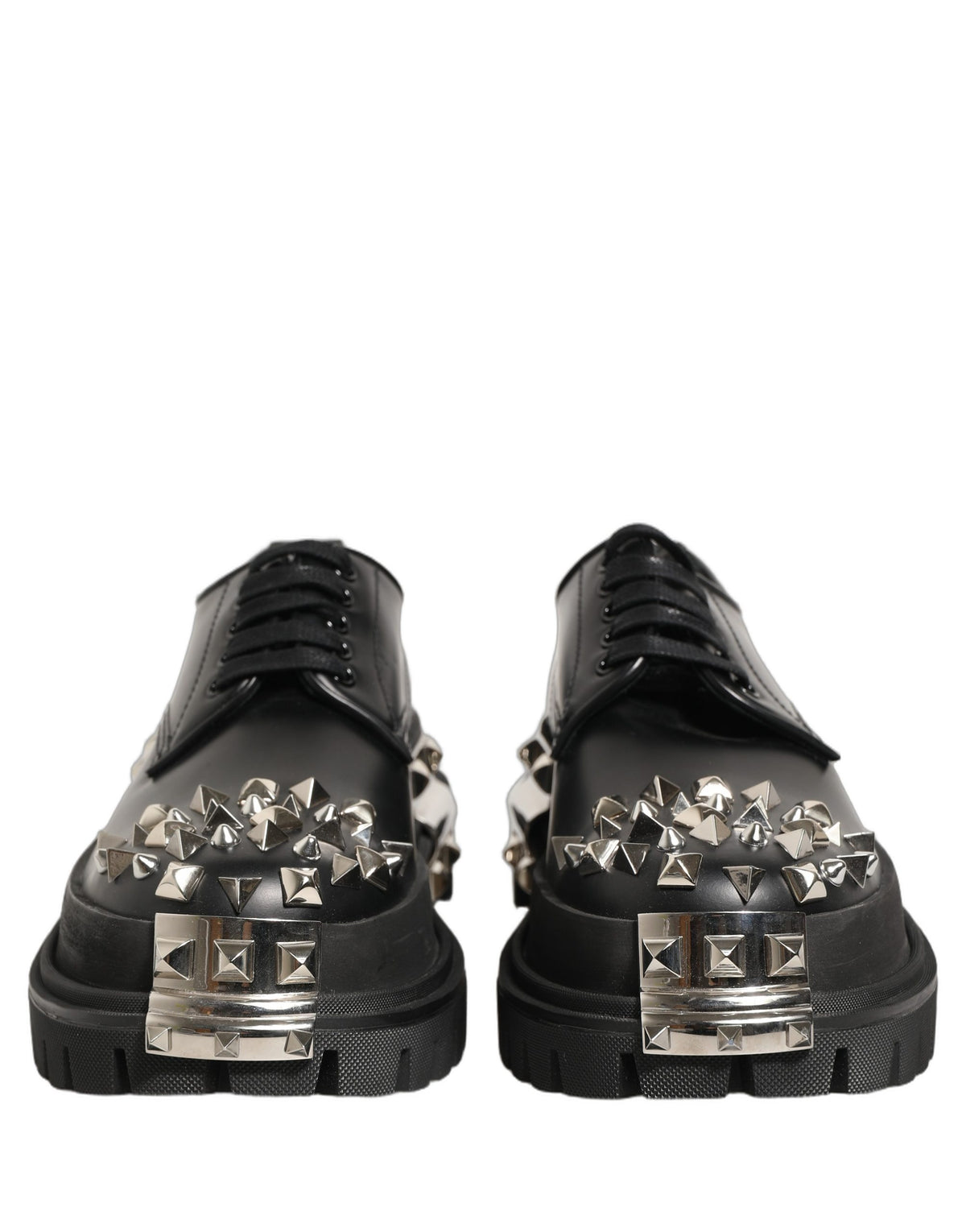 Dolce & Gabbana Black Leather Studded Hi-Trekking Derby Men's Shoes (Pre-Owned)