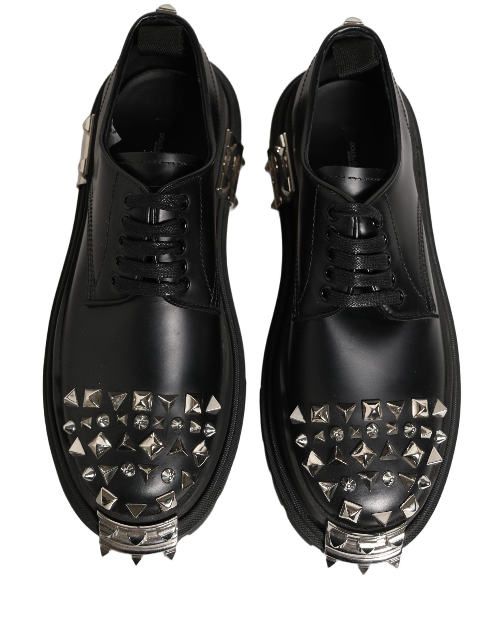 Dolce & Gabbana Black Leather Studded Hi-Trekking Derby Men's Shoes (Pre-Owned)
