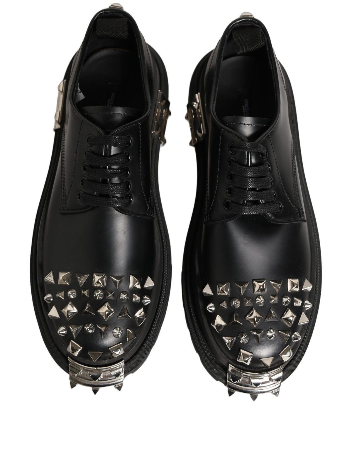 Dolce & Gabbana Black Leather Studded Hi-Trekking Derby Men's Shoes (Pre-Owned)