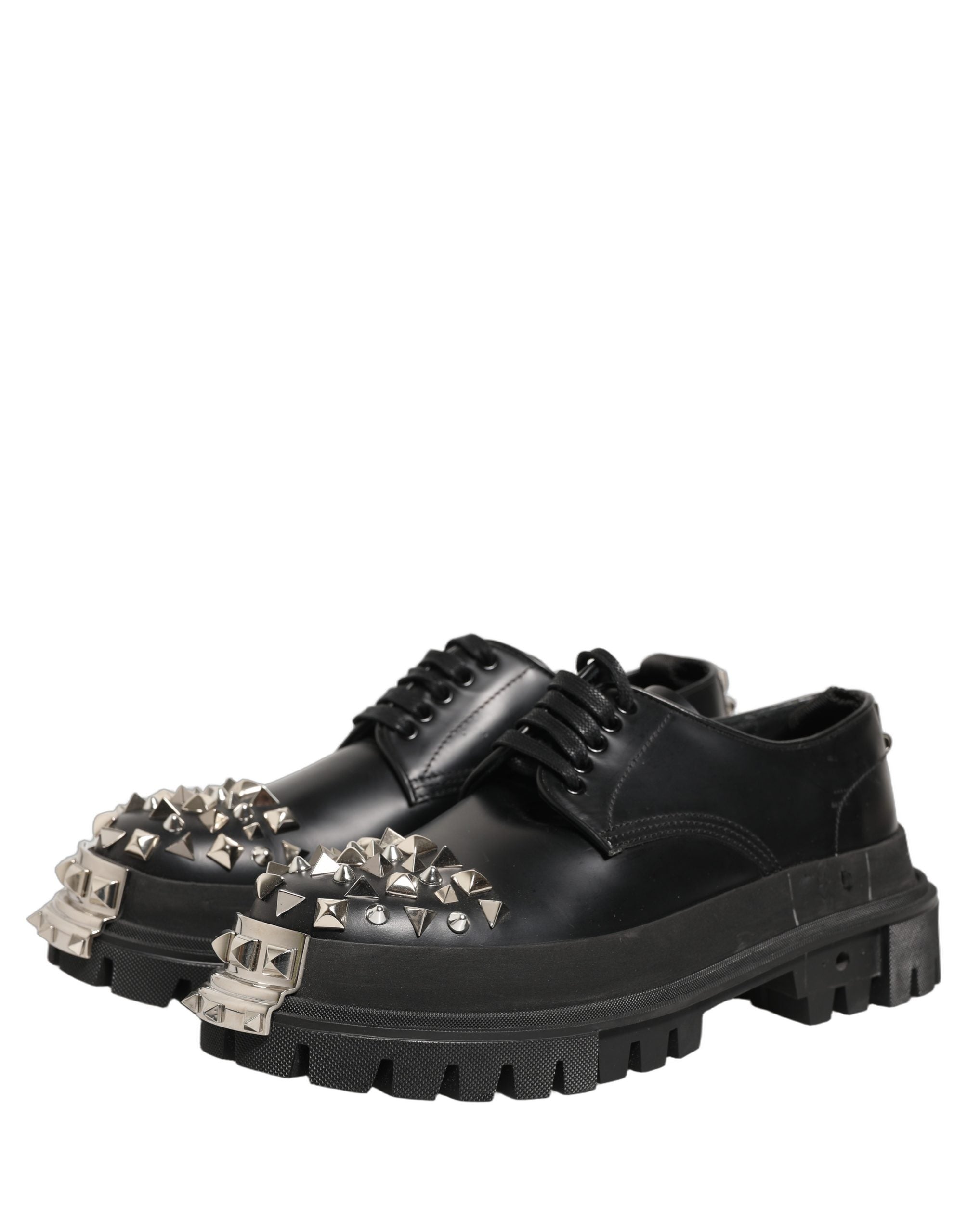 Dolce & Gabbana Black Leather Studded Hi-Trekking Derby Men's Shoes (Pre-Owned)