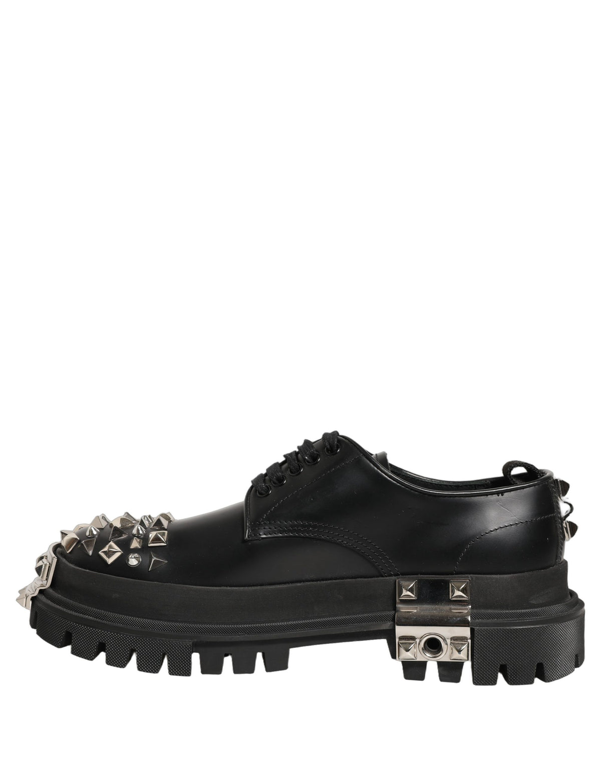 Dolce & Gabbana Black Leather Studded Hi-Trekking Derby Men's Shoes (Pre-Owned)