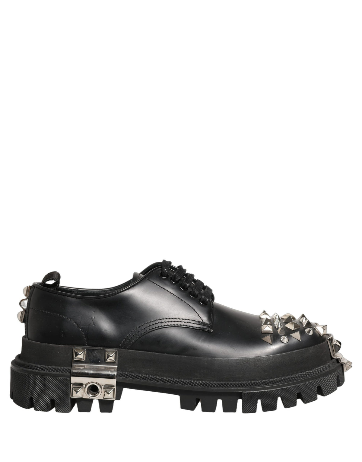 Dolce & Gabbana Black Leather Studded Hi-Trekking Derby Men's Shoes (Pre-Owned)