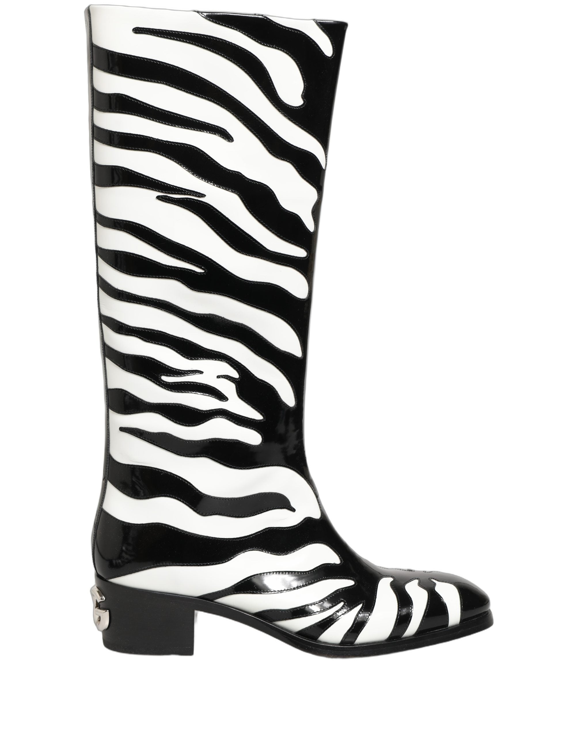 Dolce & Gabbana Black White Zebra Knee High Men Boots Men's Shoes