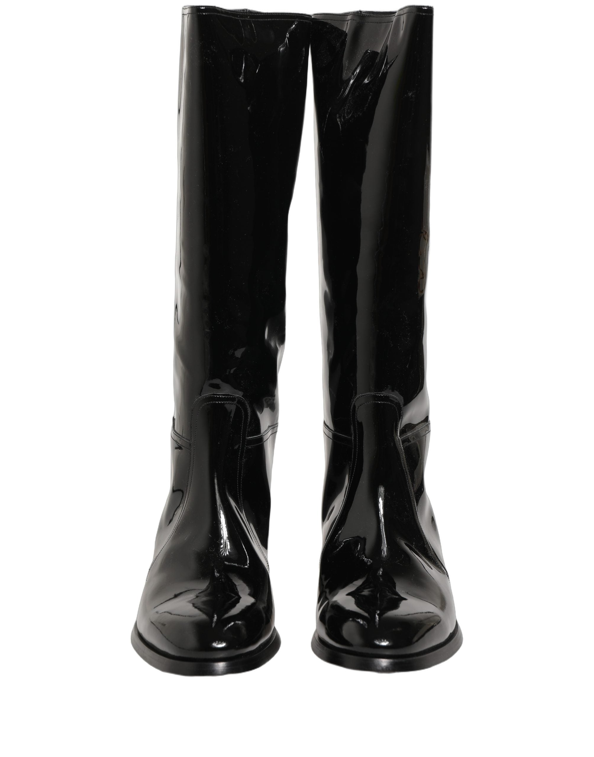 Dolce & Gabbana Black Leather Knee High Heels Boots Men's Shoes