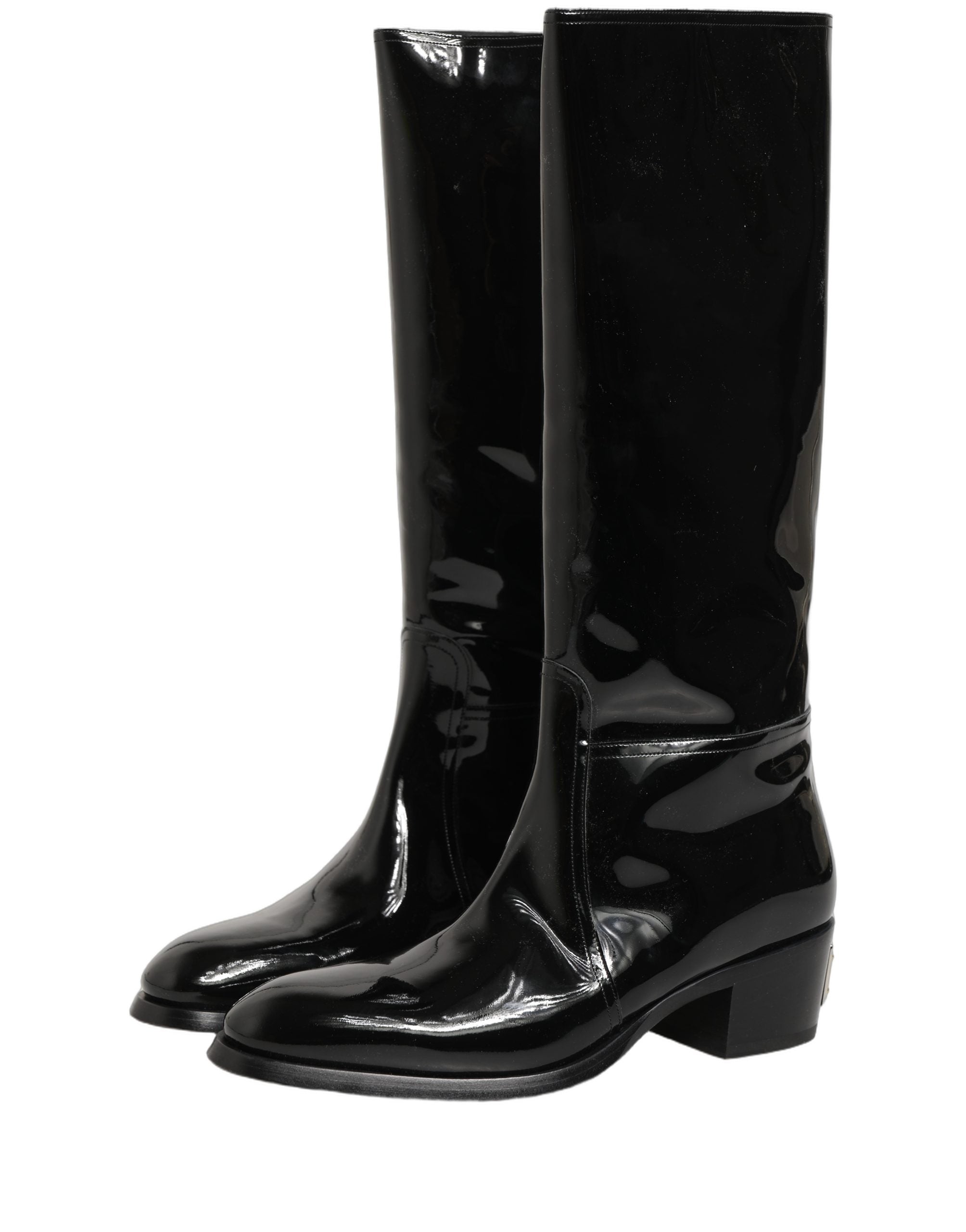 Dolce & Gabbana Black Leather Knee High Heels Boots Men's Shoes
