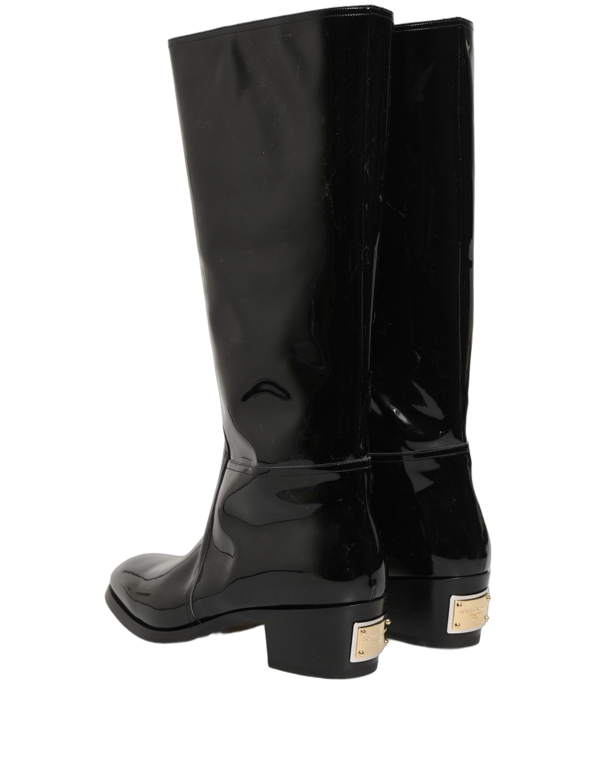 Dolce & Gabbana Black Leather Knee High Heels Boots Men's Shoes
