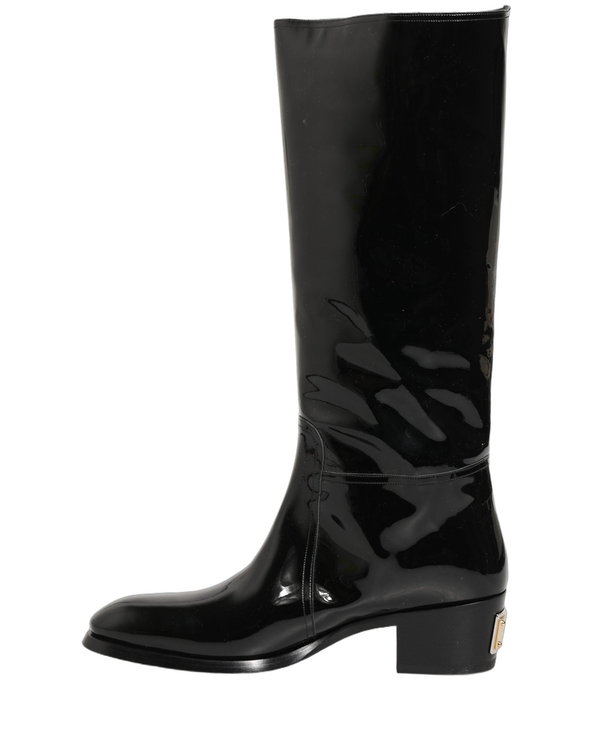 Dolce & Gabbana Black Leather Knee High Heels Boots Men's Shoes
