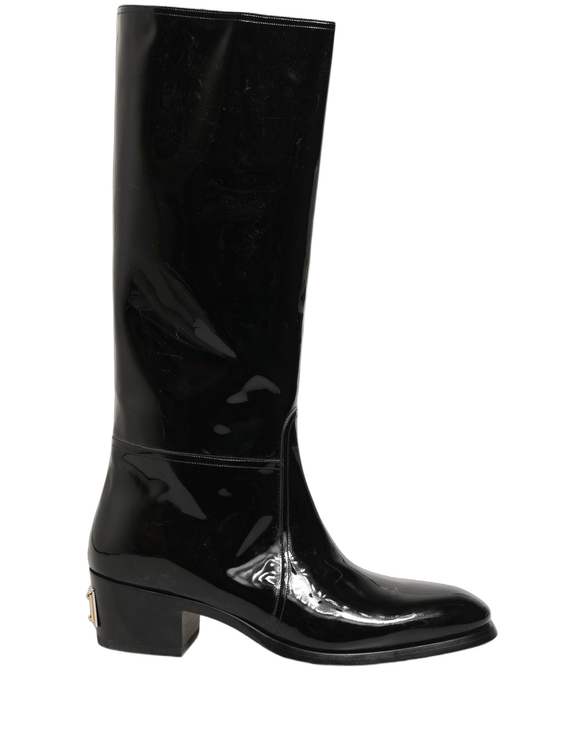 Dolce & Gabbana Black Leather Knee High Heels Boots Men's Shoes