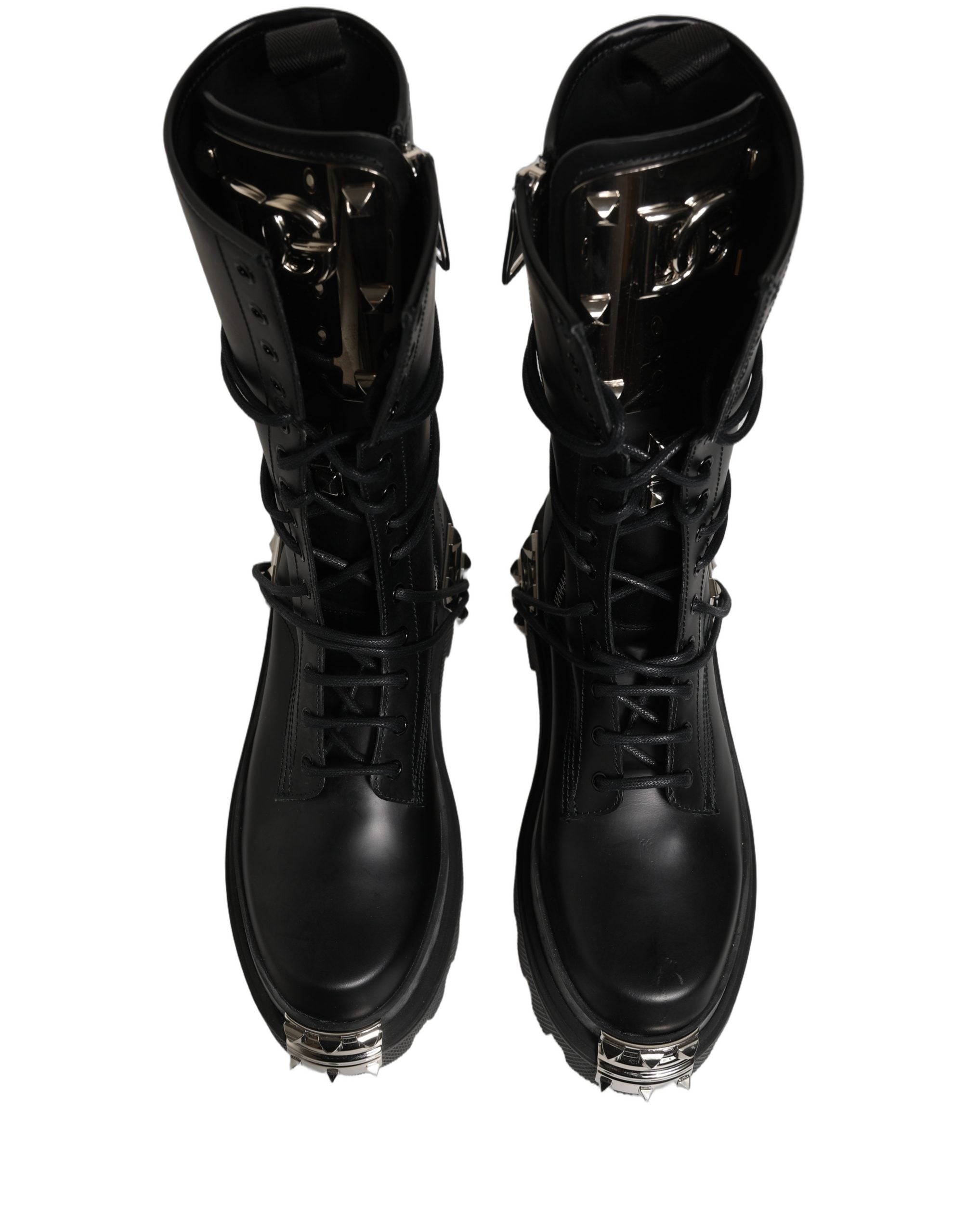 Dolce & Gabbana Black Stud Platform Combat High Boots Men's Shoes