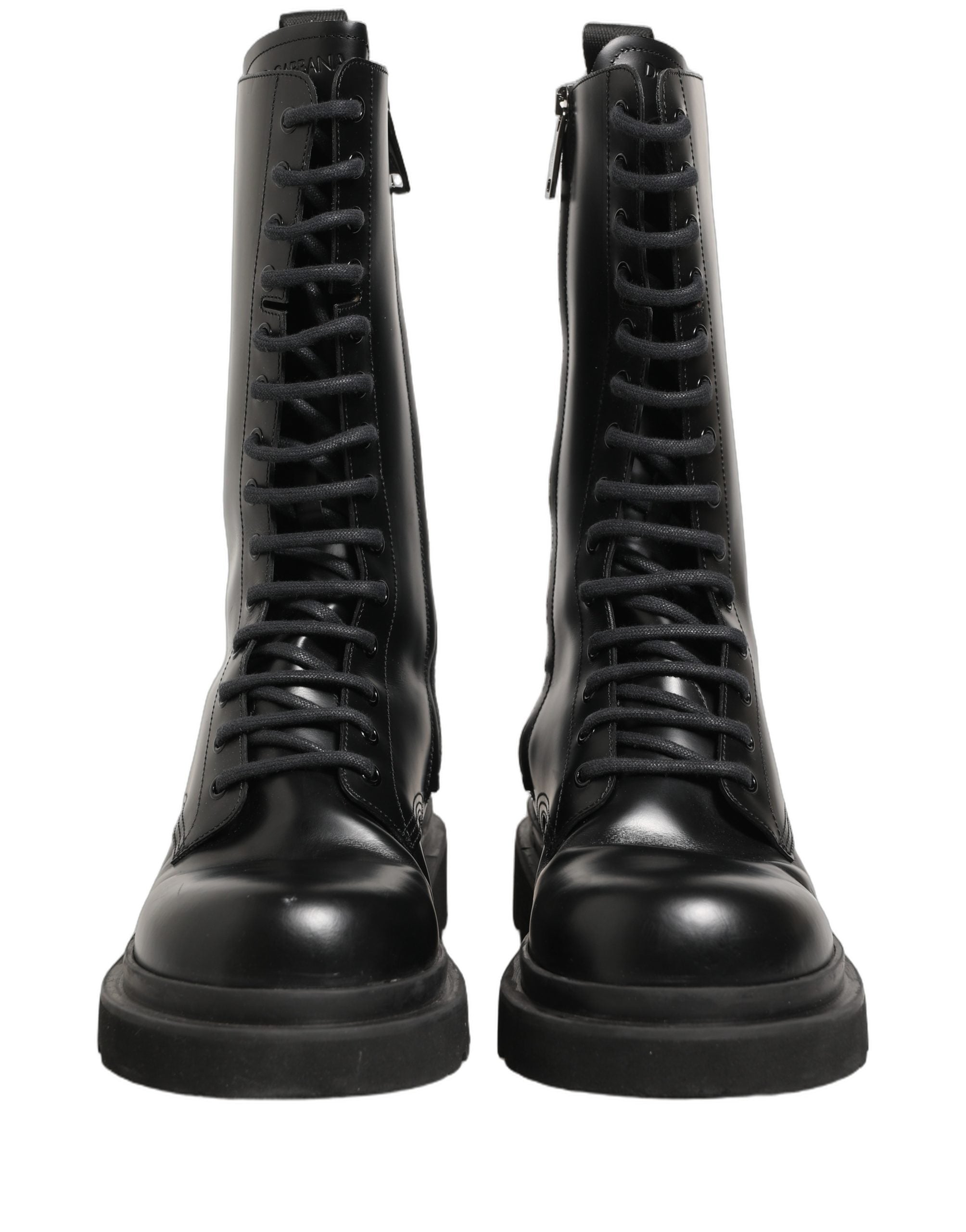 Dolce & Gabbana Black Leather Lace Up Men Combat Boots Men's Shoes