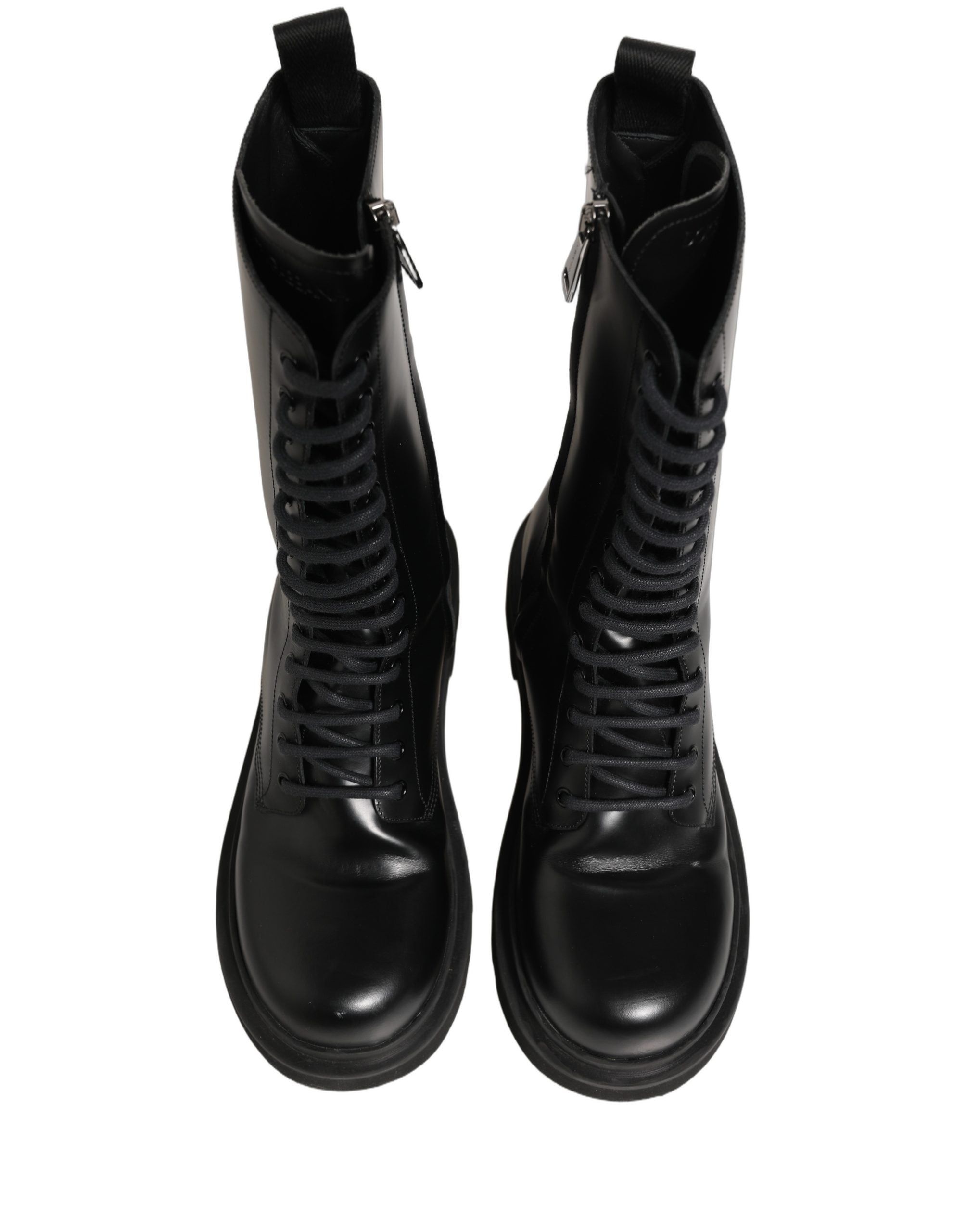 Dolce & Gabbana Black Leather Lace Up Men Combat Boots Men's Shoes