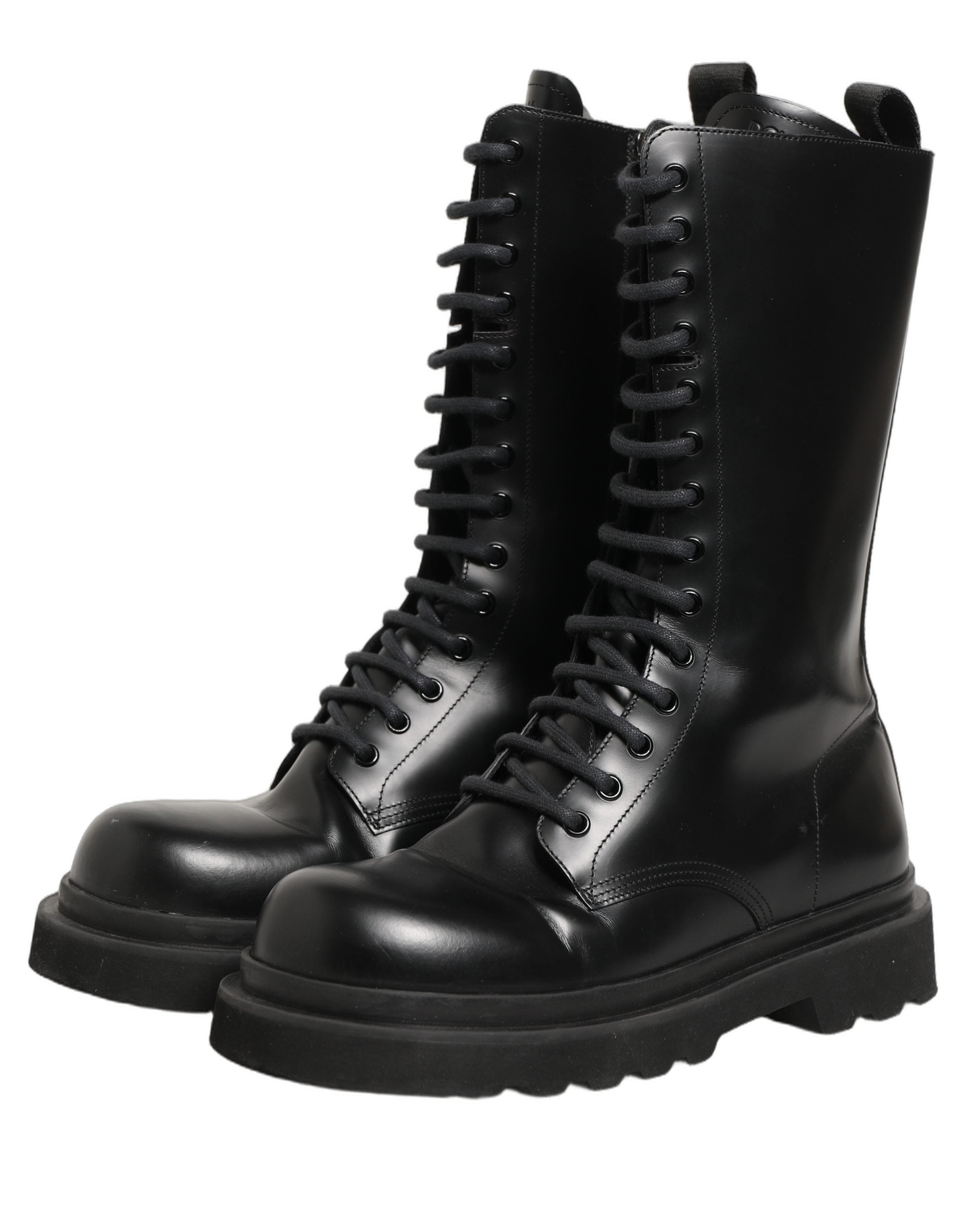 Dolce & Gabbana Black Leather Lace Up Men Combat Boots Men's Shoes