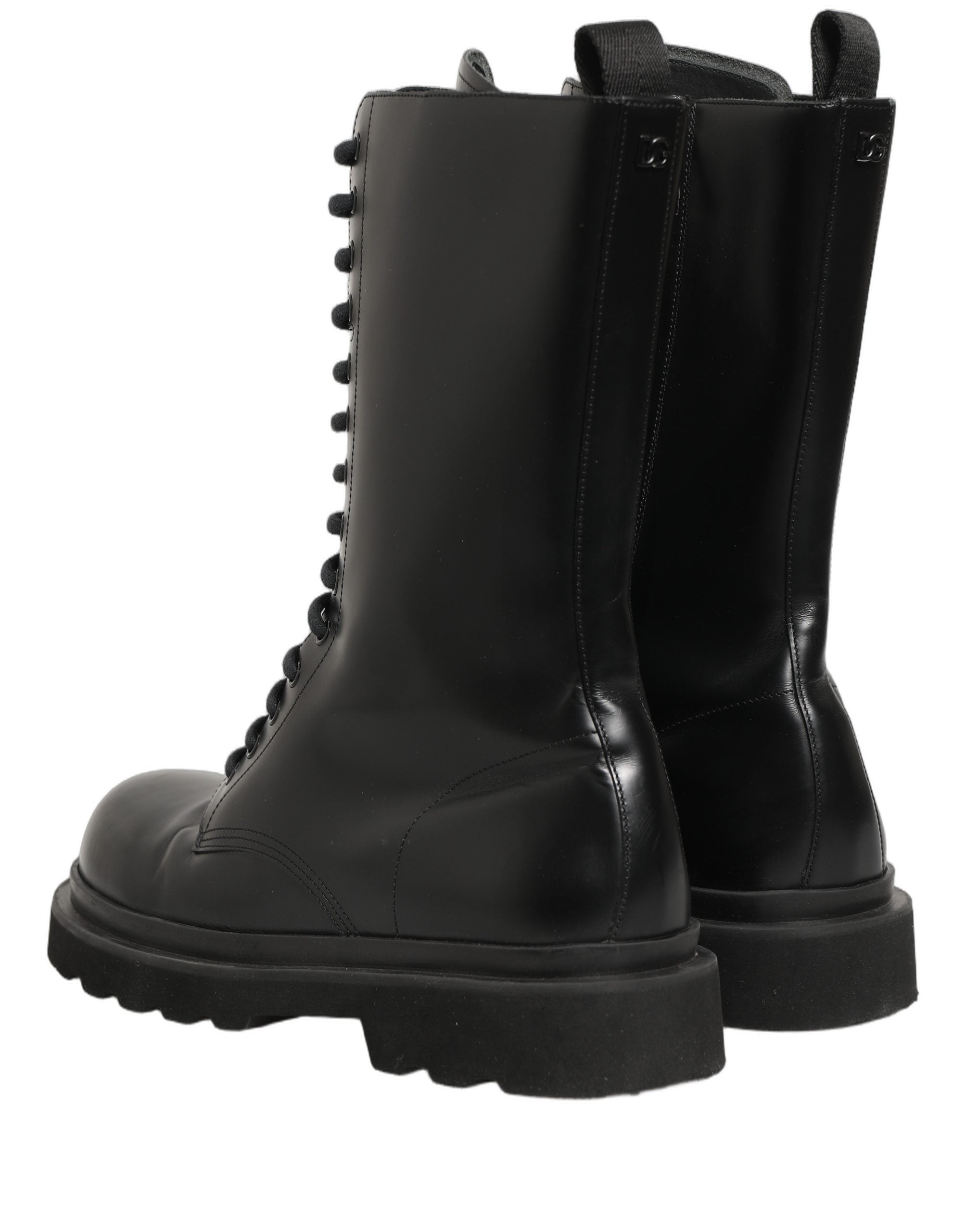 Dolce & Gabbana Black Leather Lace Up Men Combat Boots Men's Shoes