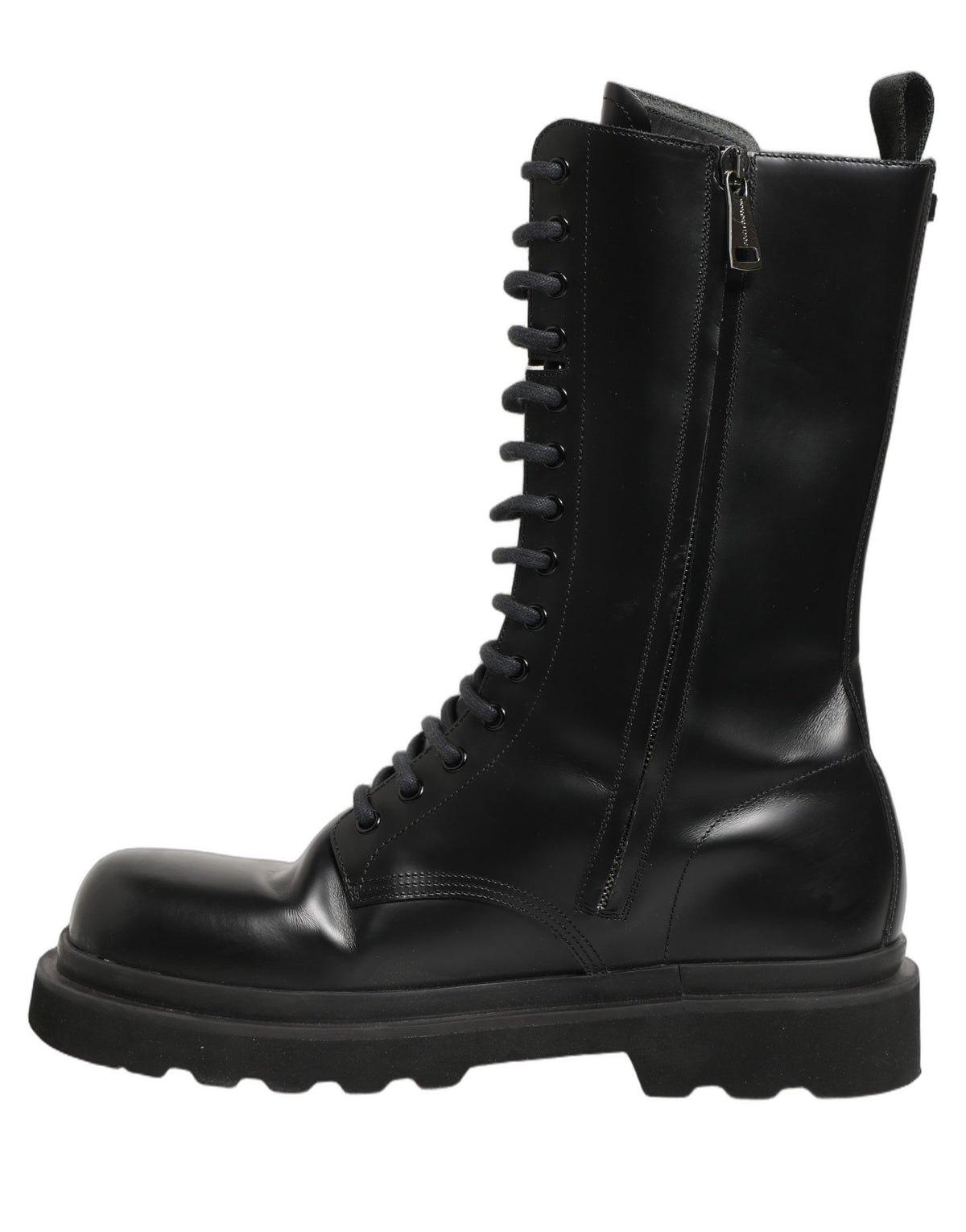 Dolce & Gabbana Black Leather Lace Up Men Combat Boots Men's Shoes