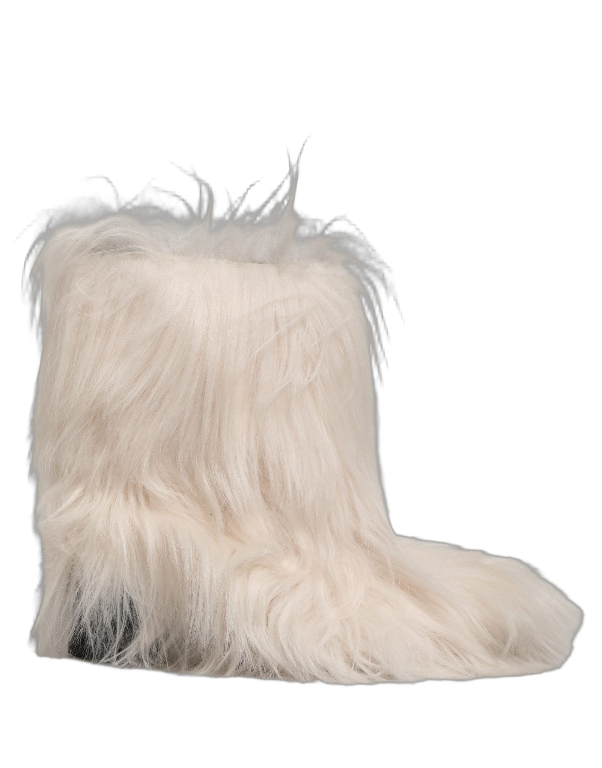 Dolce & Gabbana White Faux Fur Mid Calf Men Boots Men's Shoes