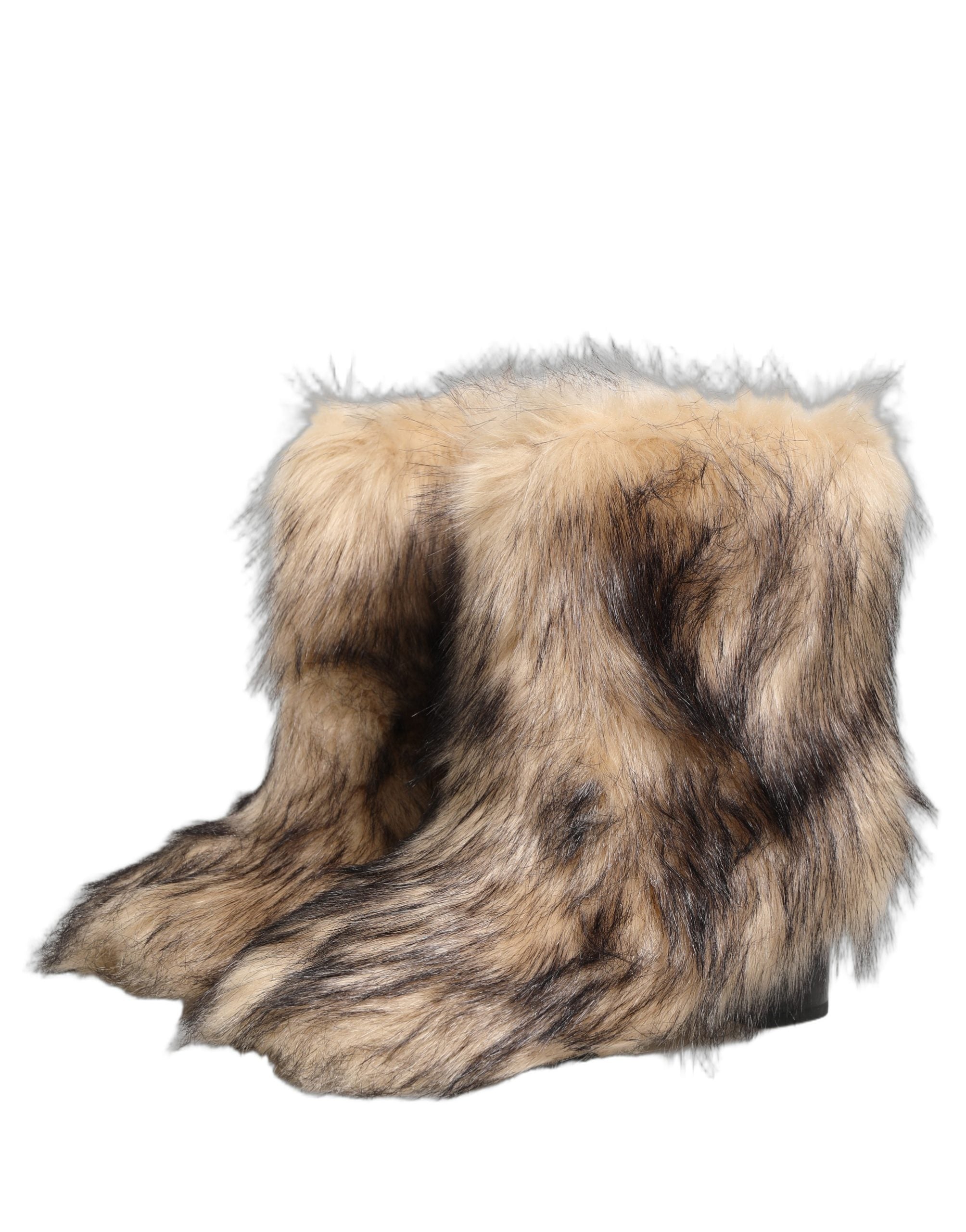 Dolce & Gabbana Brown Faux Fur Mid Calf Men Boots Men's Shoes