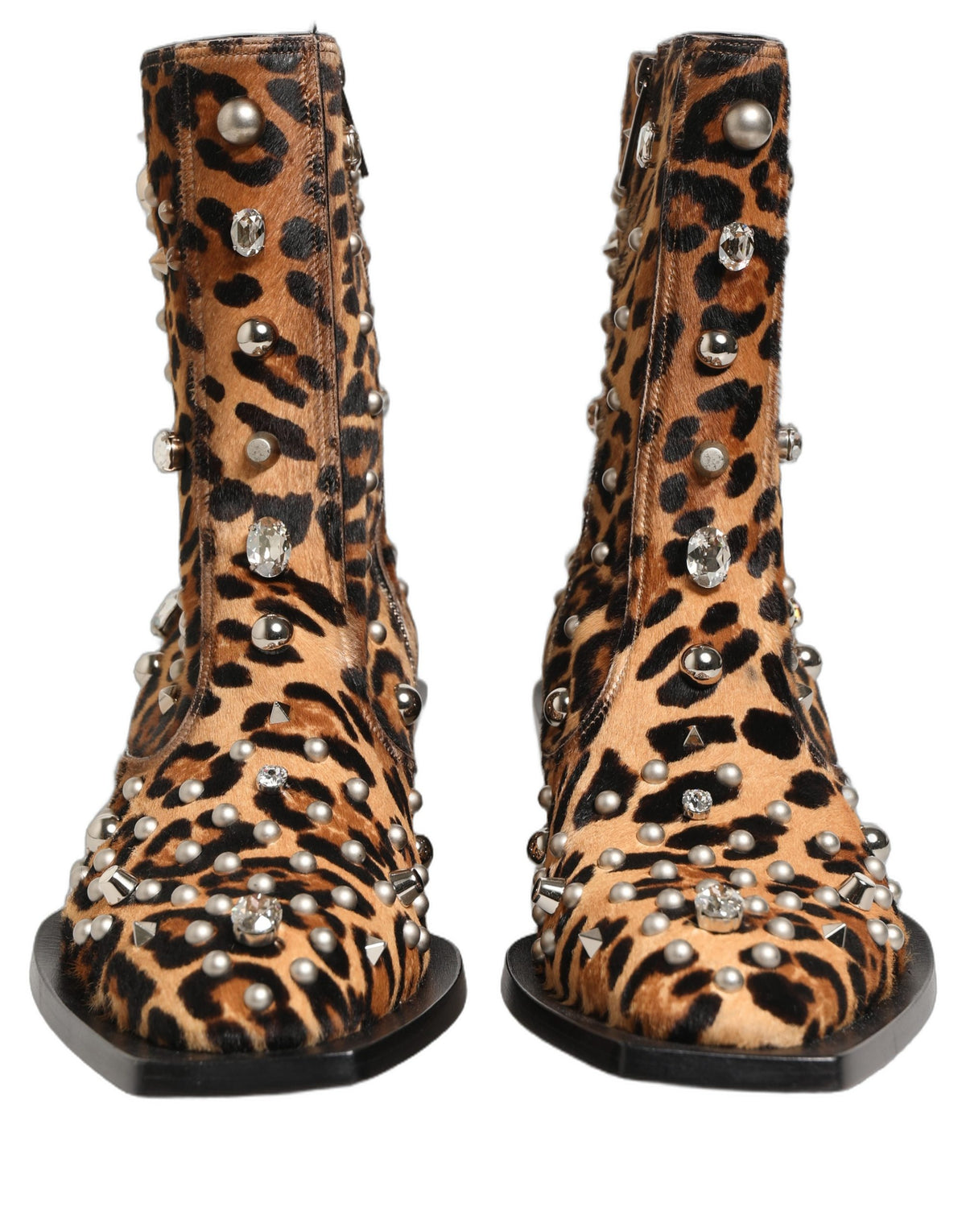 Dolce & Gabbana Brown Leopard Embellished Mid Calf Men Boots Men's Shoes