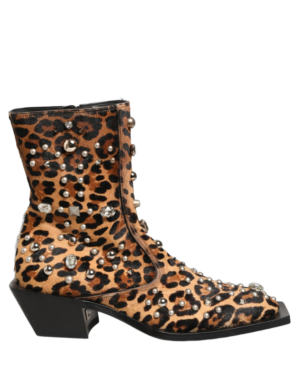 Dolce & Gabbana Brown Leopard Embellished Mid Calf Men Boots Men's Shoes