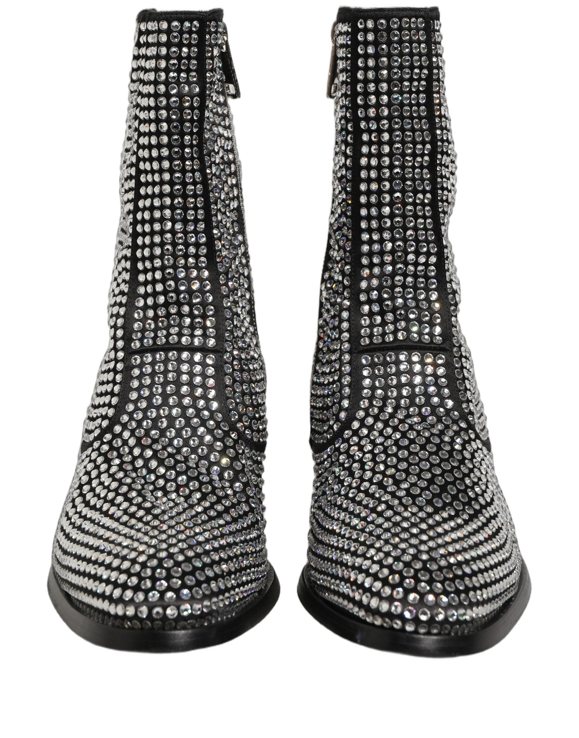 Dolce & Gabbana Black Crystal Embellished Ankle Boots Men's Shoes