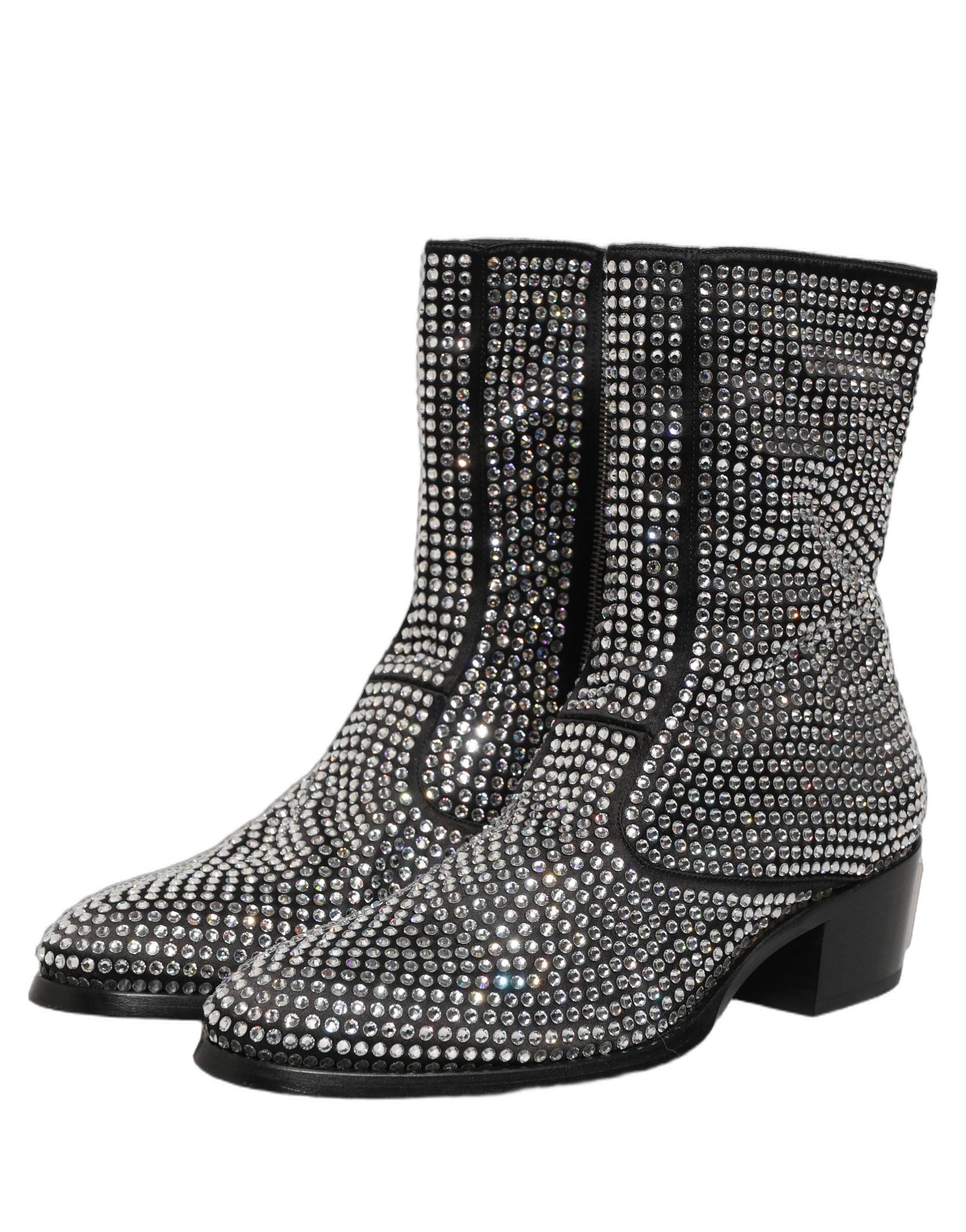 Dolce & Gabbana Black Crystal Embellished Ankle Boots Men's Shoes
