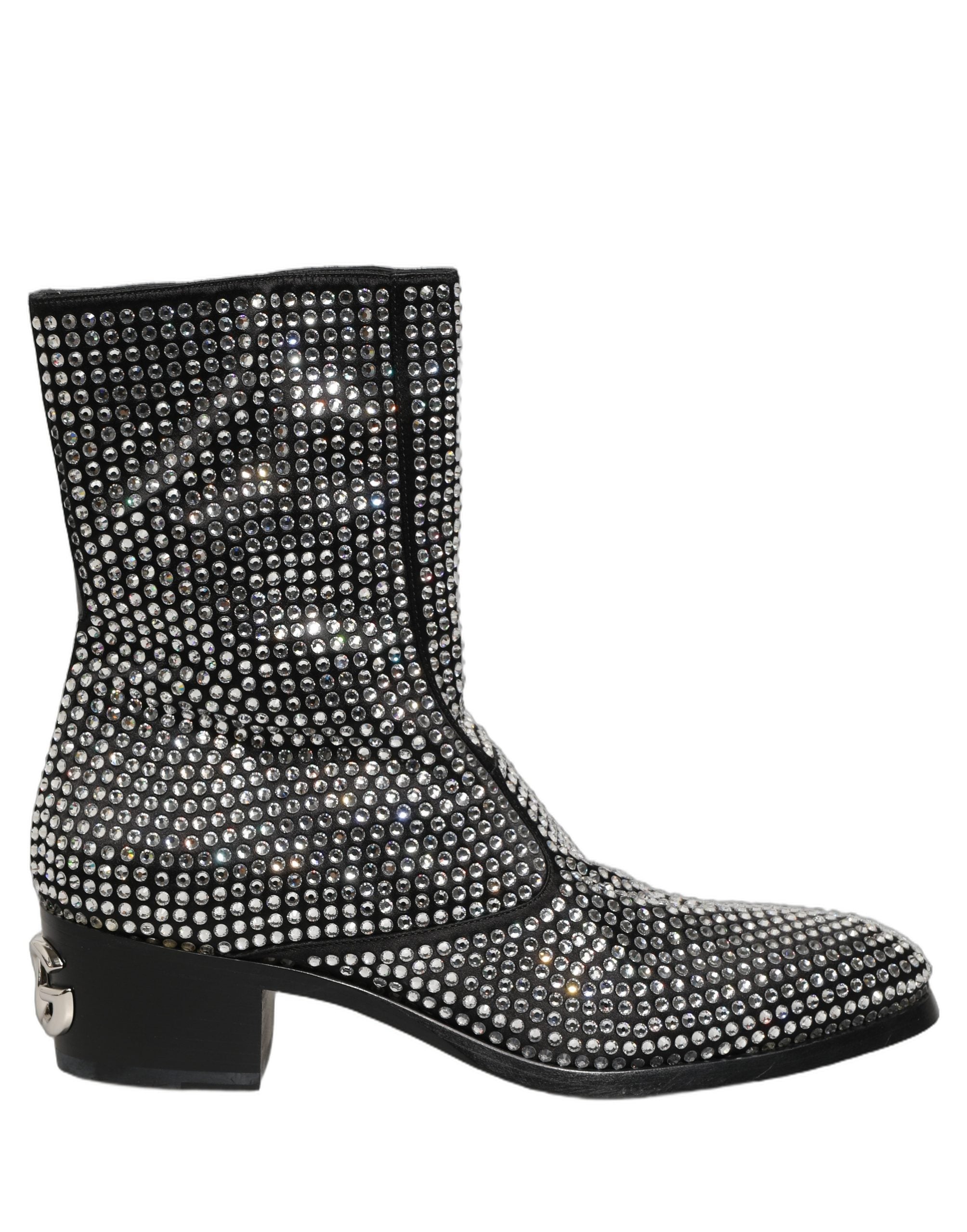 Dolce & Gabbana Black Crystal Embellished Ankle Boots Men's Shoes