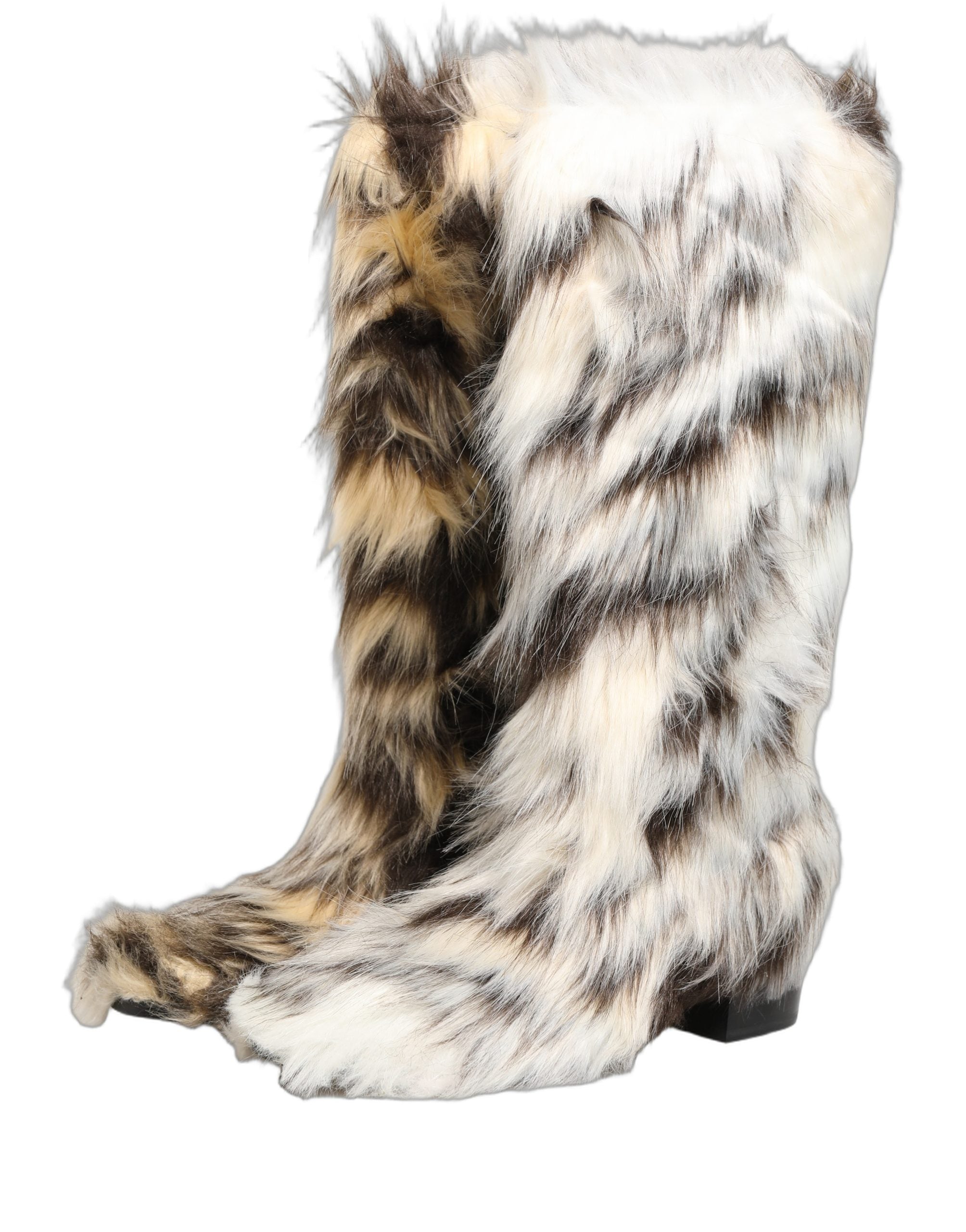 Dolce & Gabbana Multicolor Knee High Faux Fur Boots Men's Shoes
