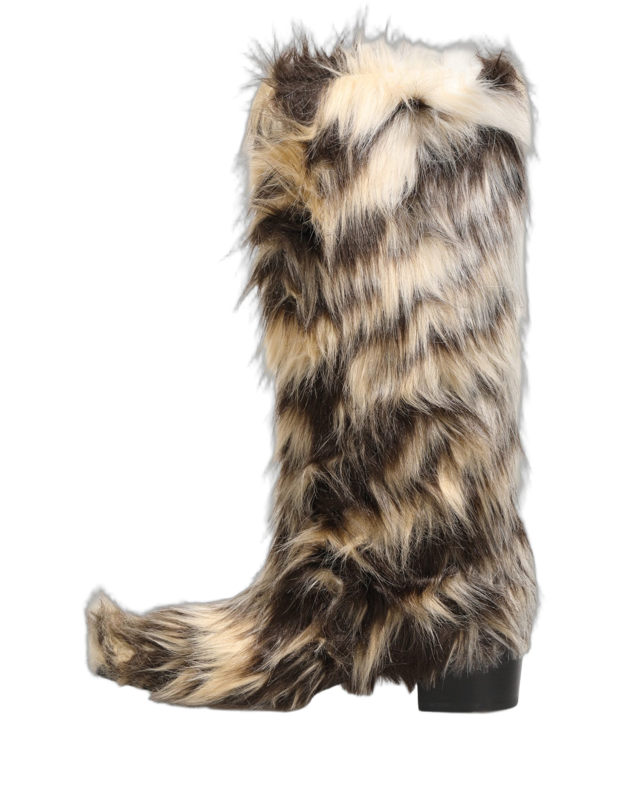 Dolce & Gabbana Multicolor Knee High Faux Fur Boots Men's Shoes