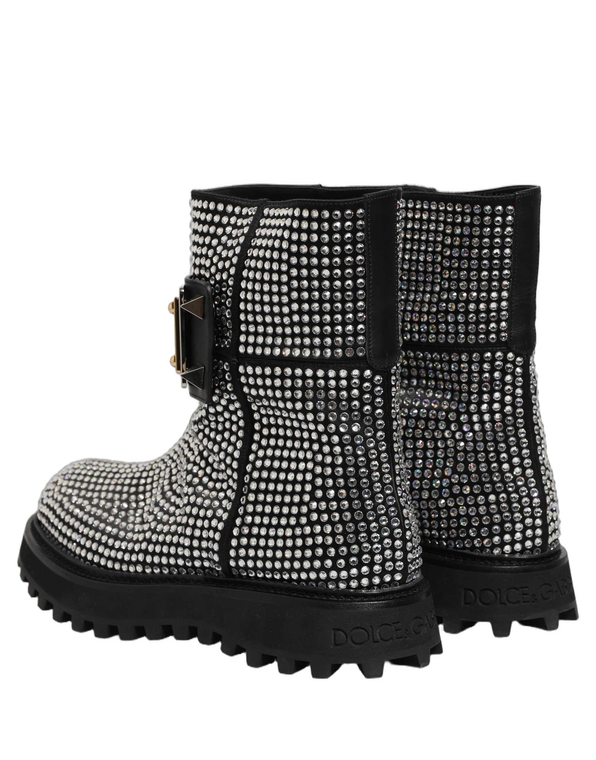 Dolce & Gabbana Black Crystal Embellished Short Boots Men's Shoes