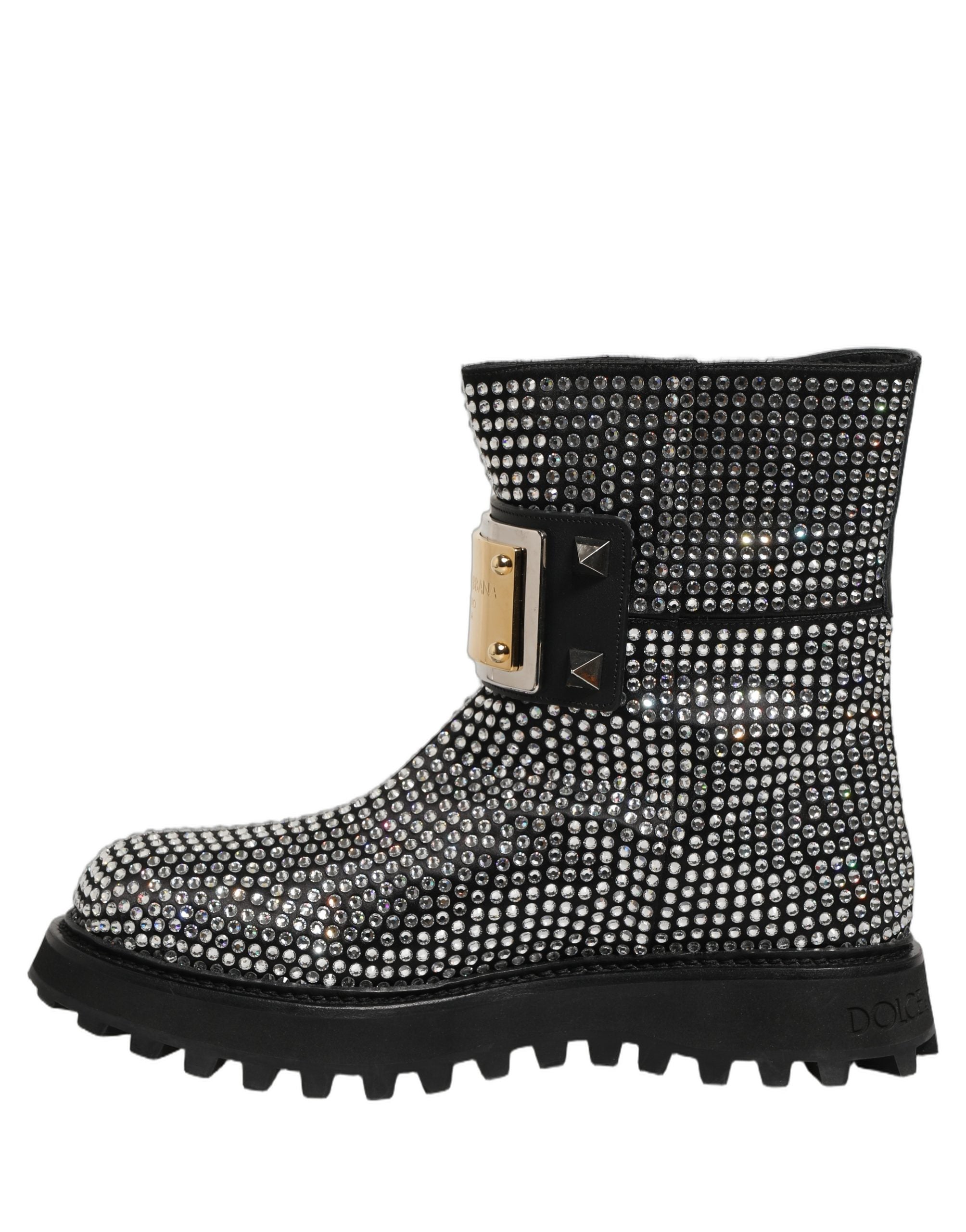 Dolce & Gabbana Black Crystal Embellished Short Boots Men's Shoes