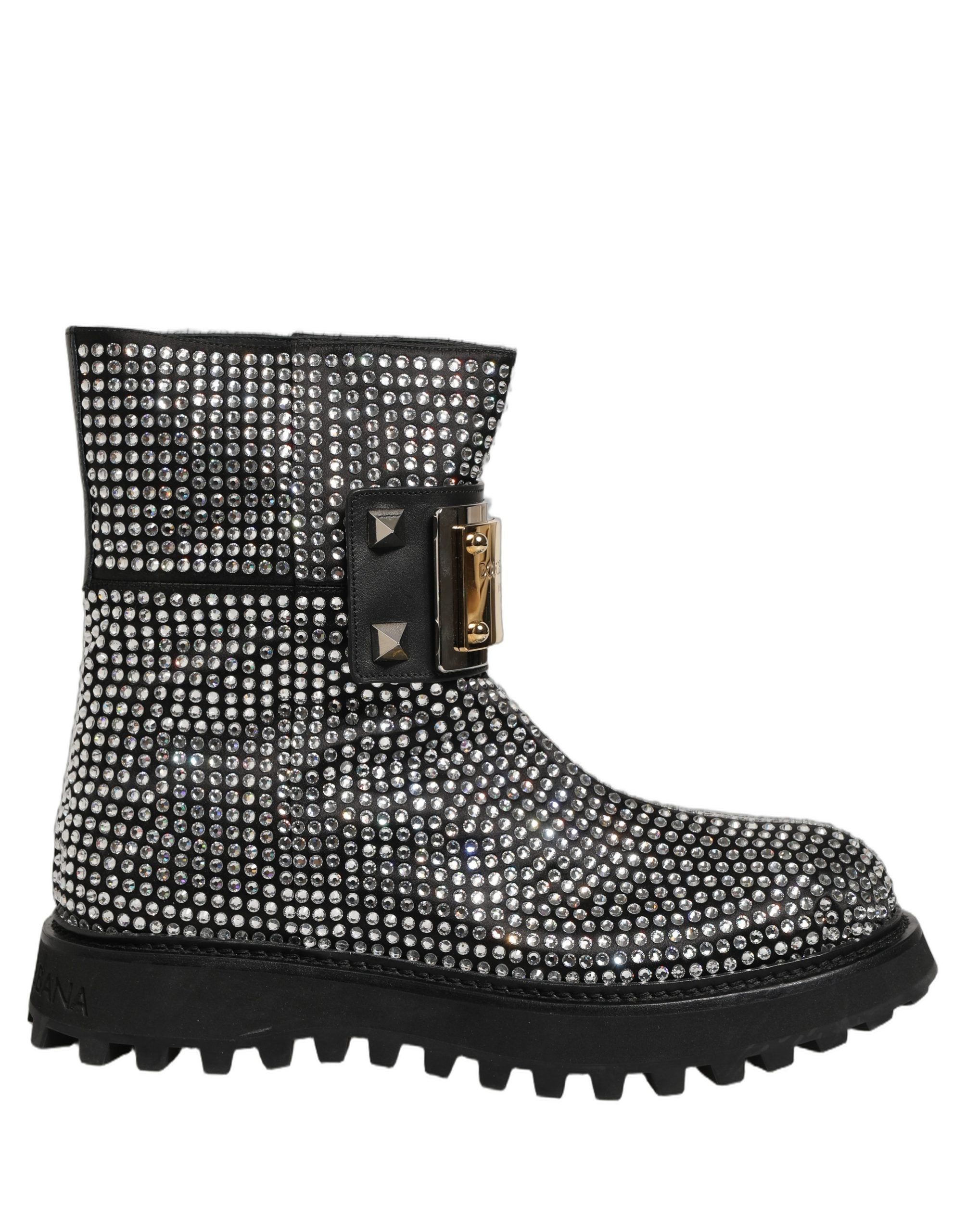 Dolce & Gabbana Black Crystal Embellished Short Boots Men's Shoes