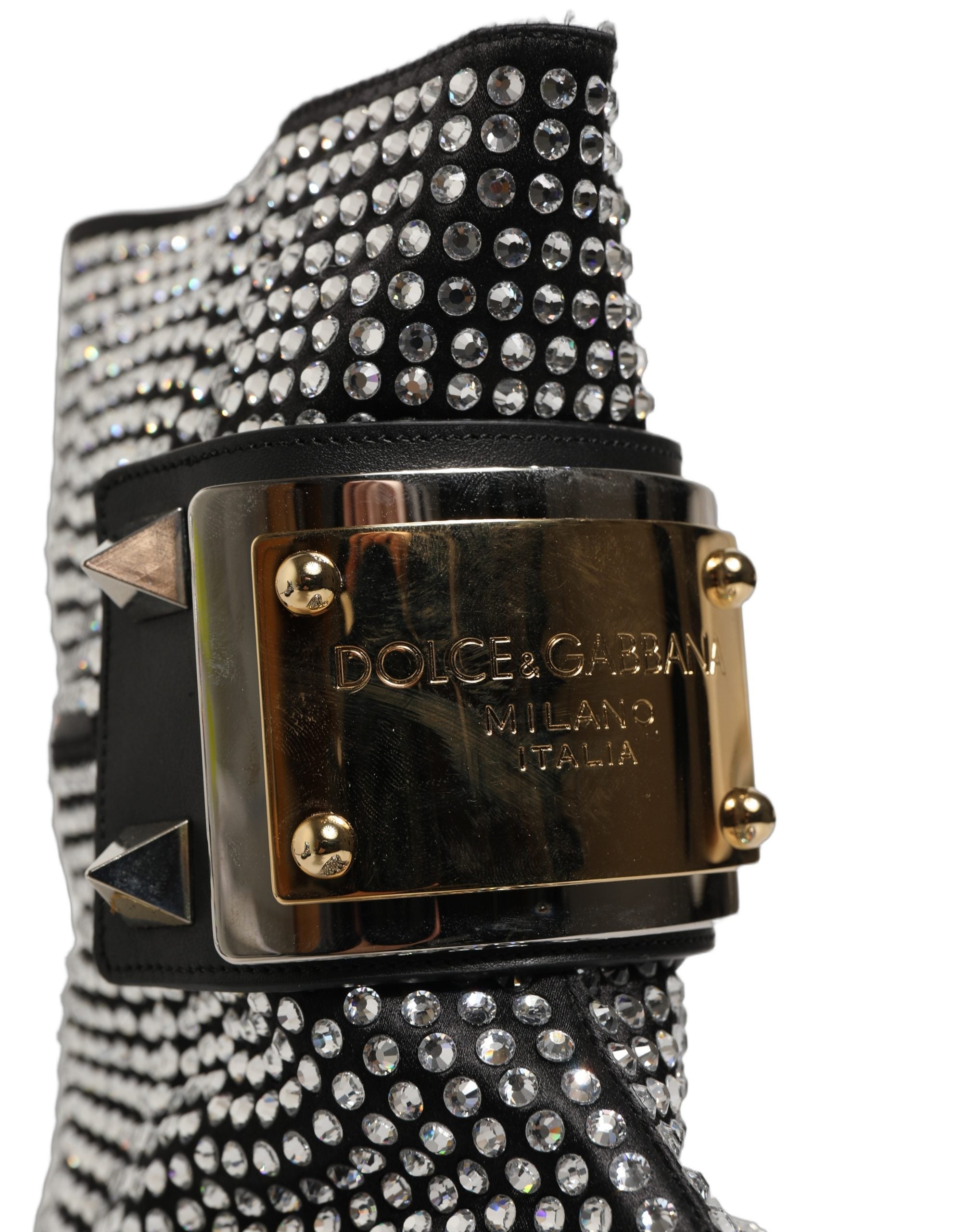Dolce & Gabbana Black Crystal Embellished Short Boots Men's Shoes