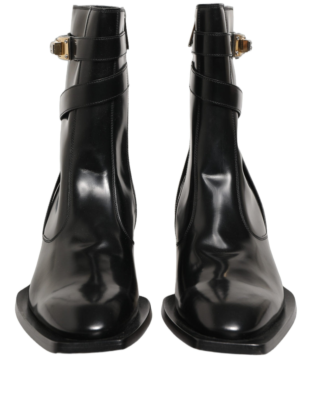 Dolce & Gabbana Black Leather DG Plaque Mid Calf Boots Men's Shoes