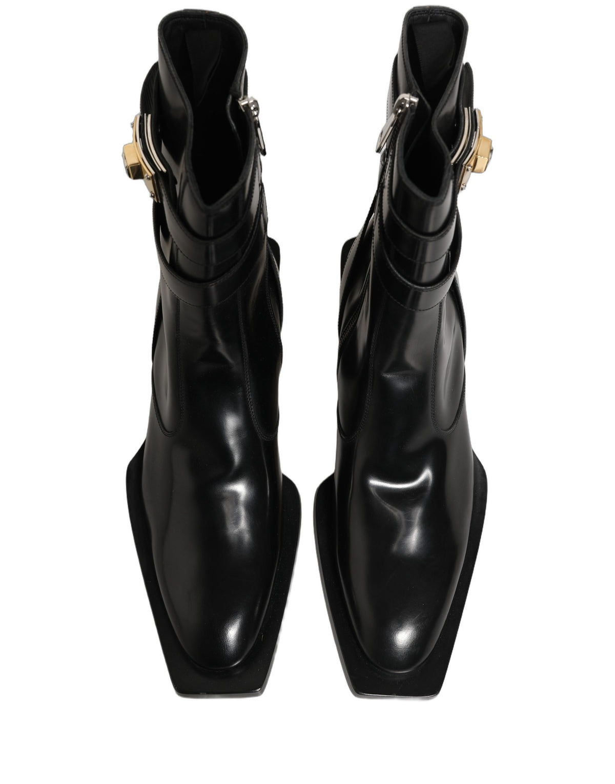 Dolce & Gabbana Black Leather DG Plaque Mid Calf Boots Men's Shoes