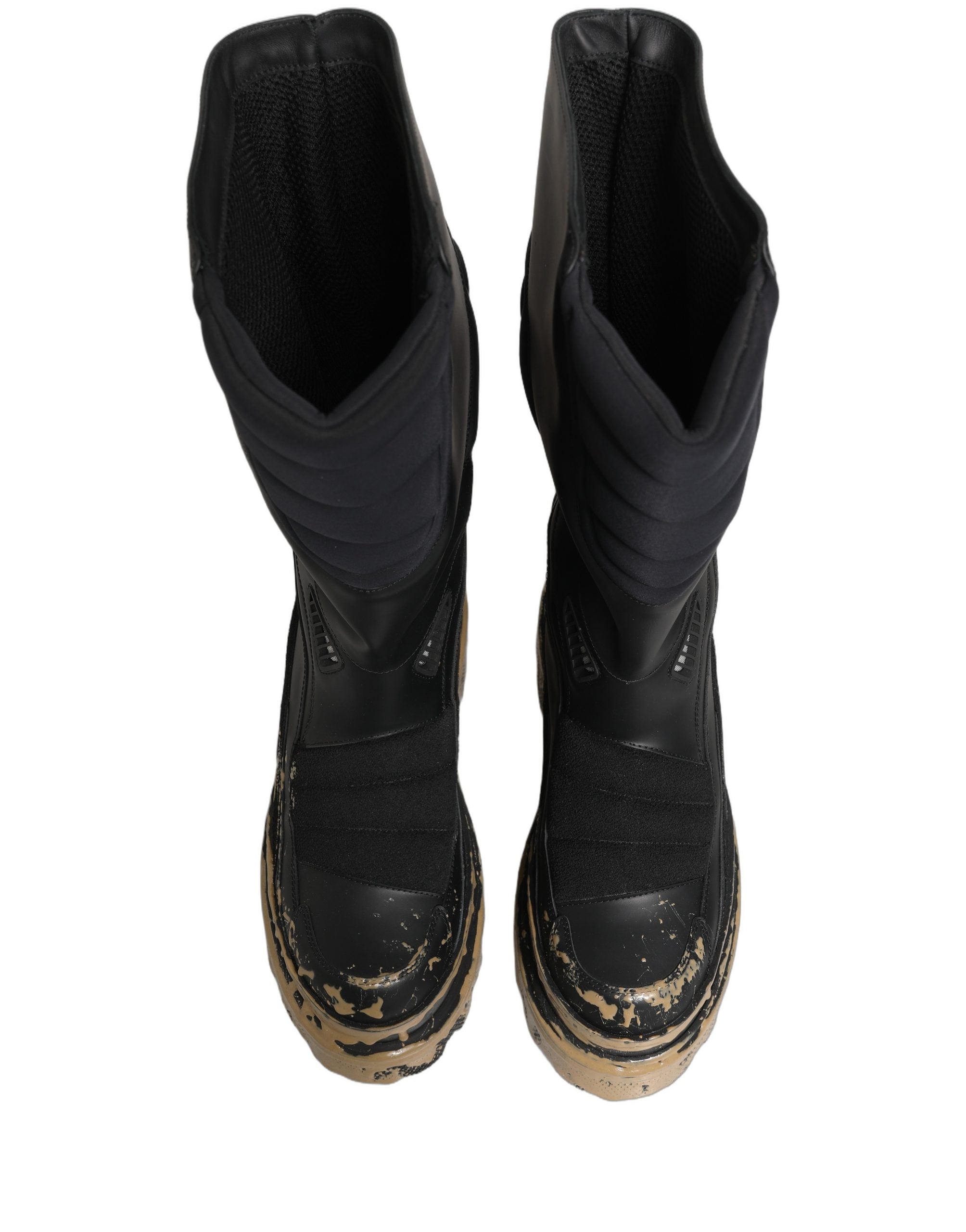 Dolce & Gabbana Black Leather Biker Mid Calf Men Boots Men's Shoes