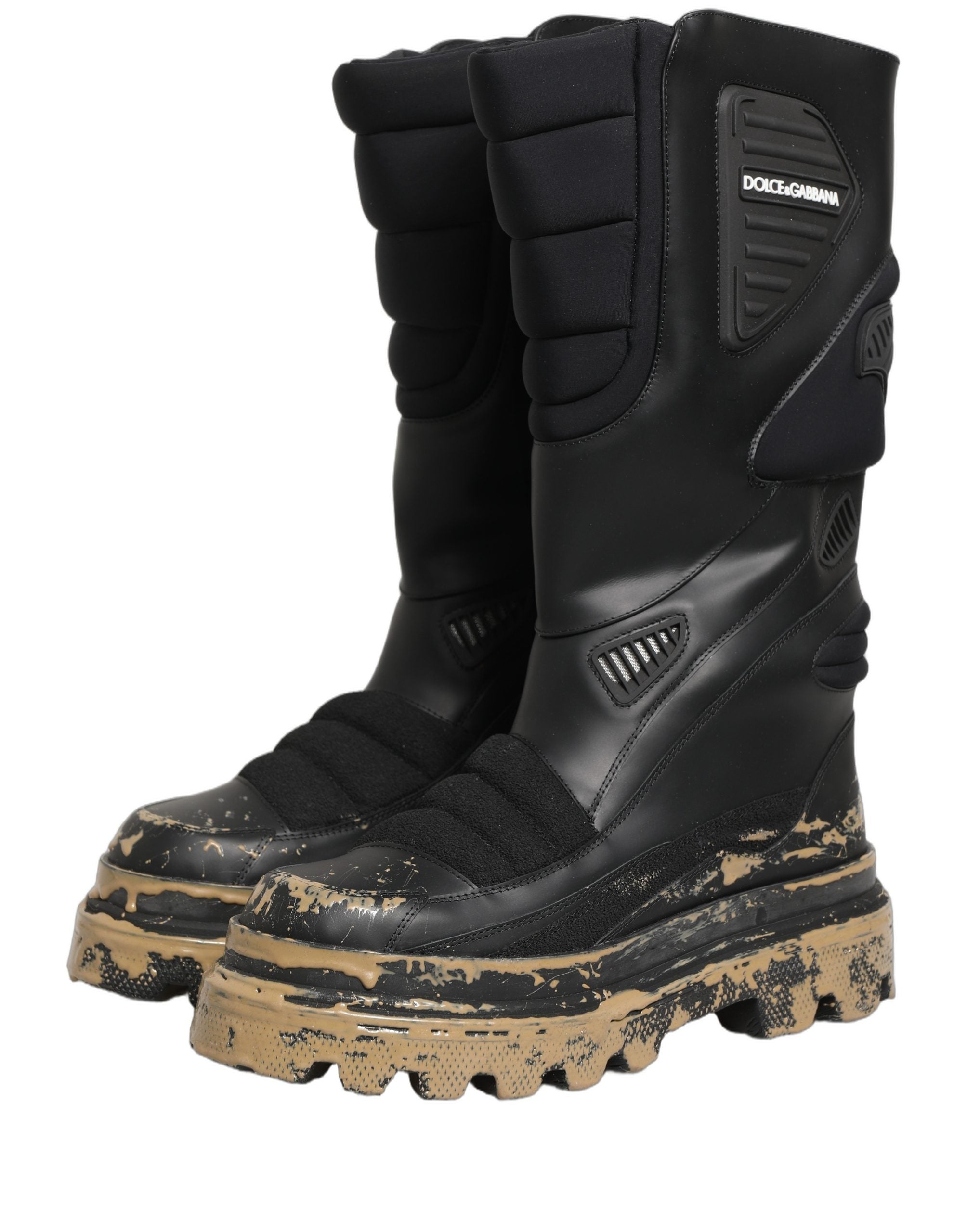 Dolce & Gabbana Black Leather Biker Mid Calf Men Boots Men's Shoes