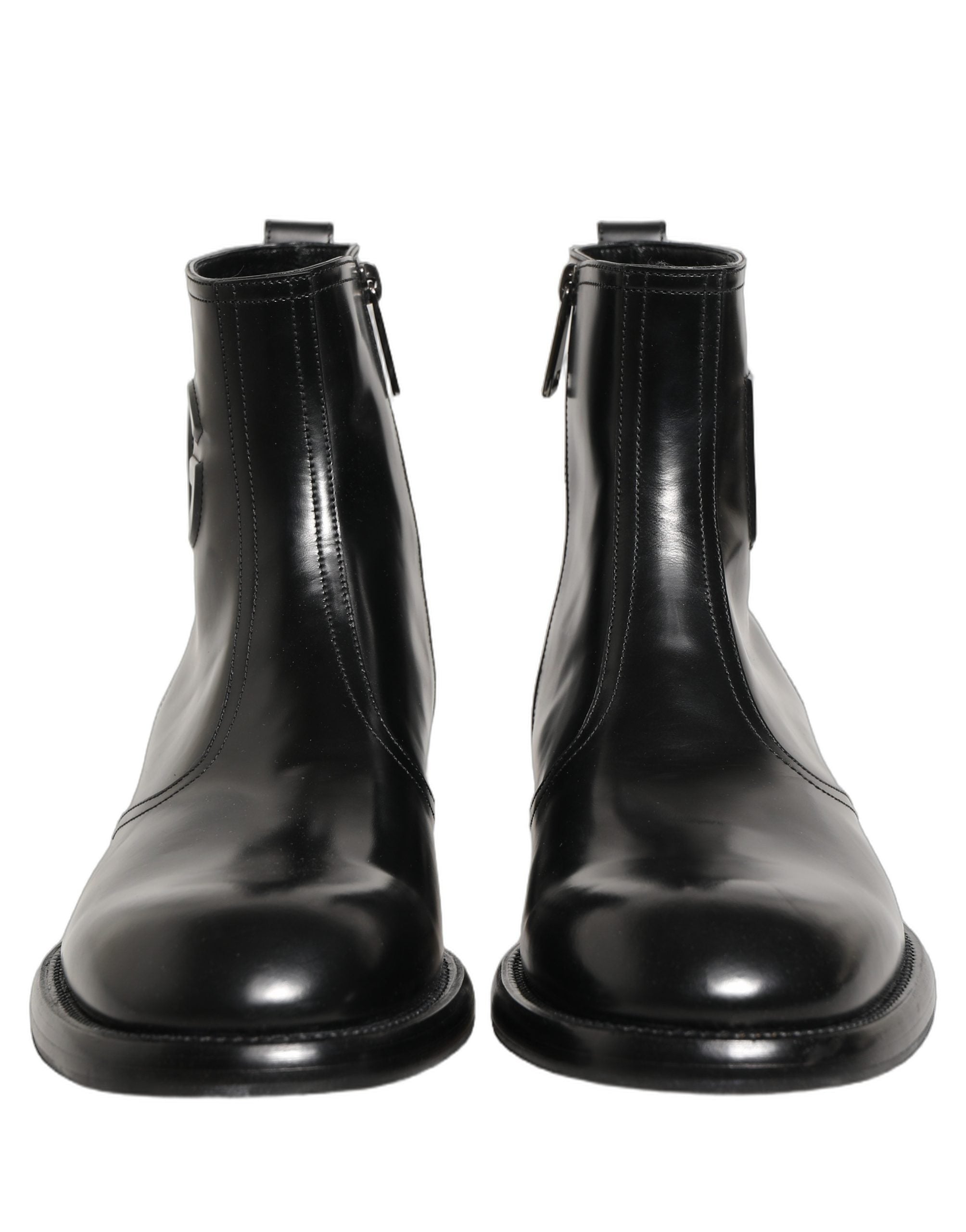 Dolce & Gabbana Black Leather Embossed Logo Ankle Boots Men's Shoes