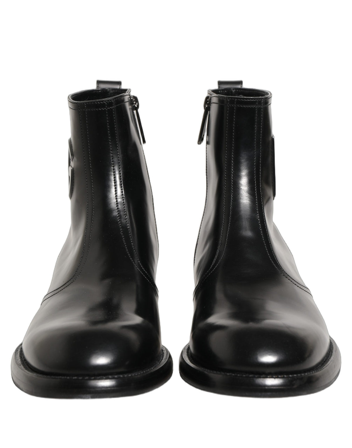 Dolce & Gabbana Black Leather Embossed Logo Ankle Boots Men's Shoes