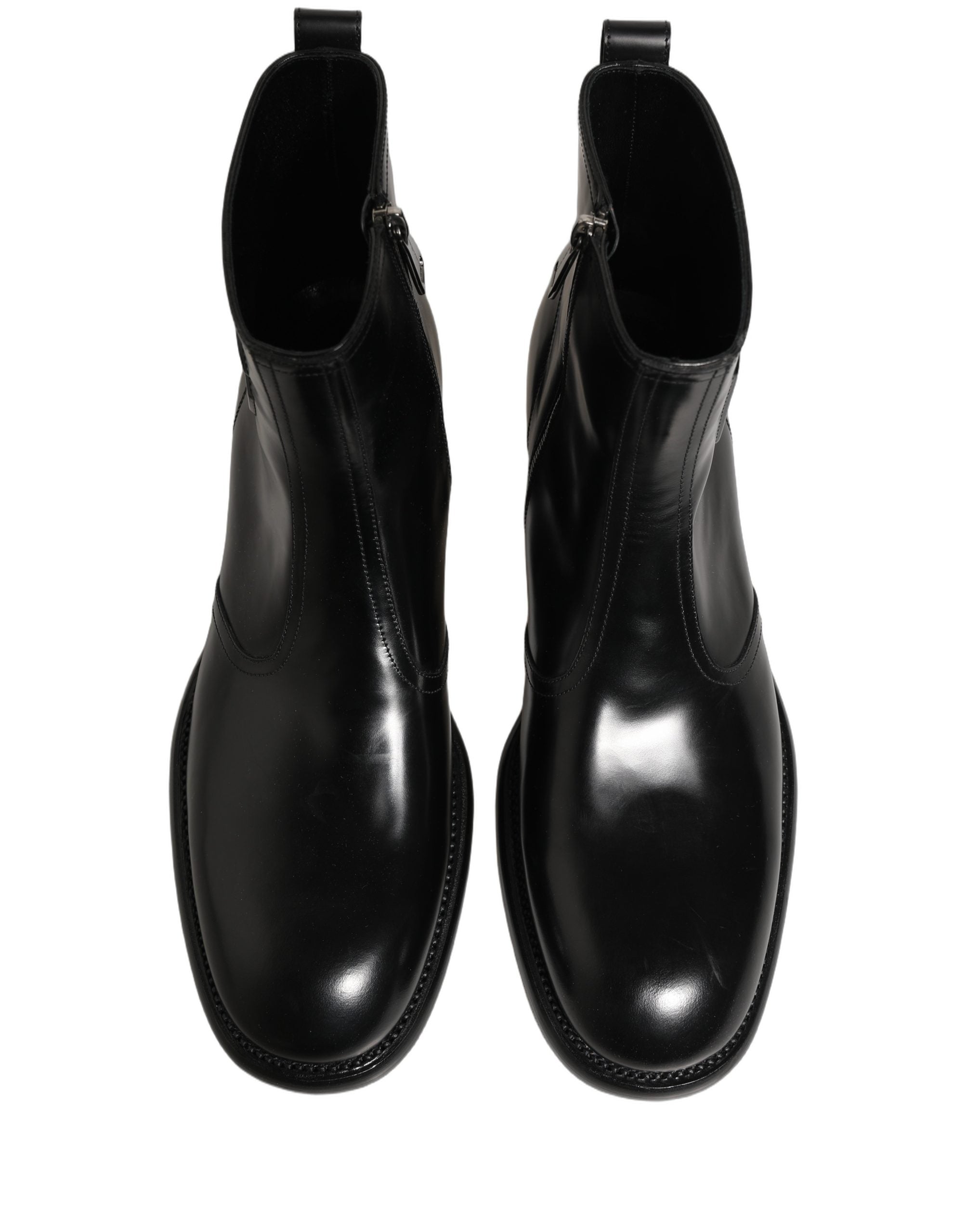 Dolce & Gabbana Black Leather Embossed Logo Ankle Boots Men's Shoes