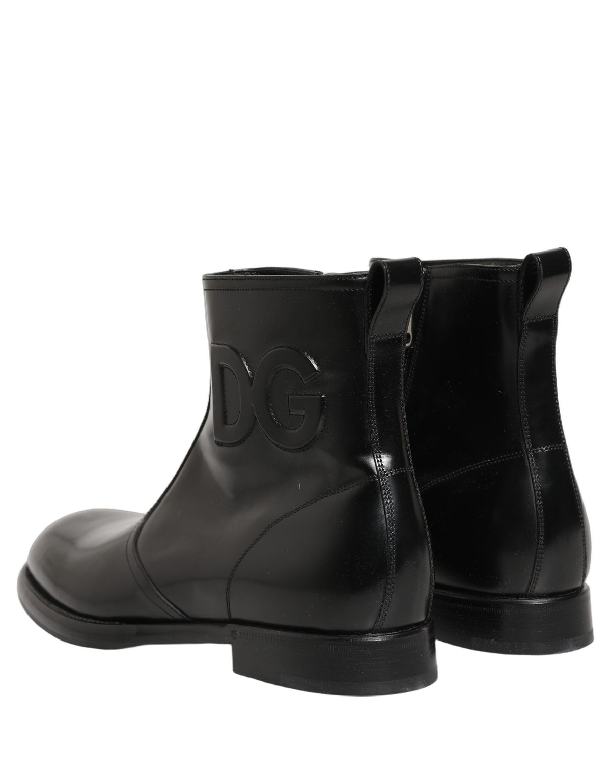 Dolce & Gabbana Black Leather Embossed Logo Ankle Boots Men's Shoes