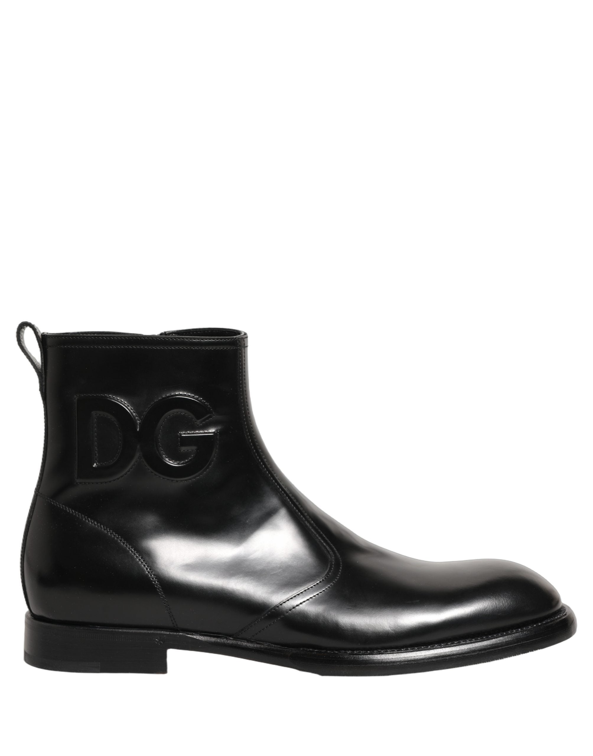 Dolce & Gabbana Black Leather Embossed Logo Ankle Boots Men's Shoes