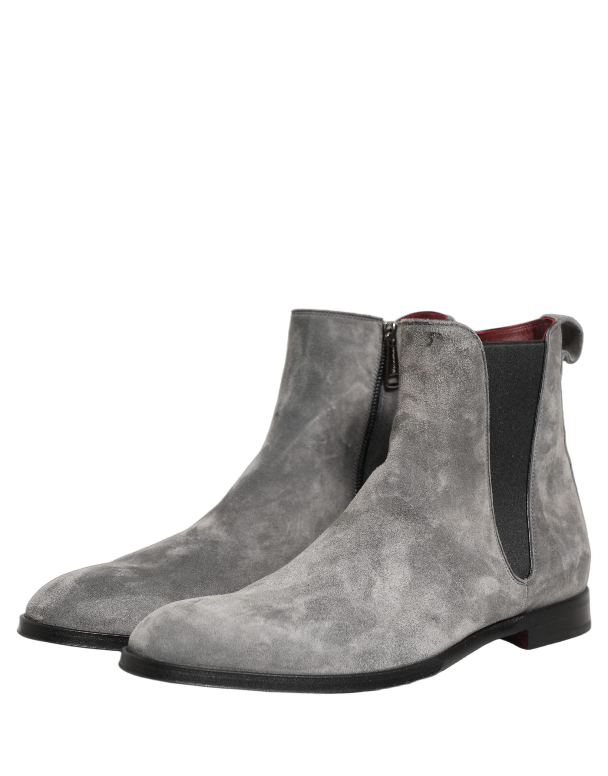 Dolce & Gabbana Gray Suede Leather Chelsea Boots Men's Shoes
