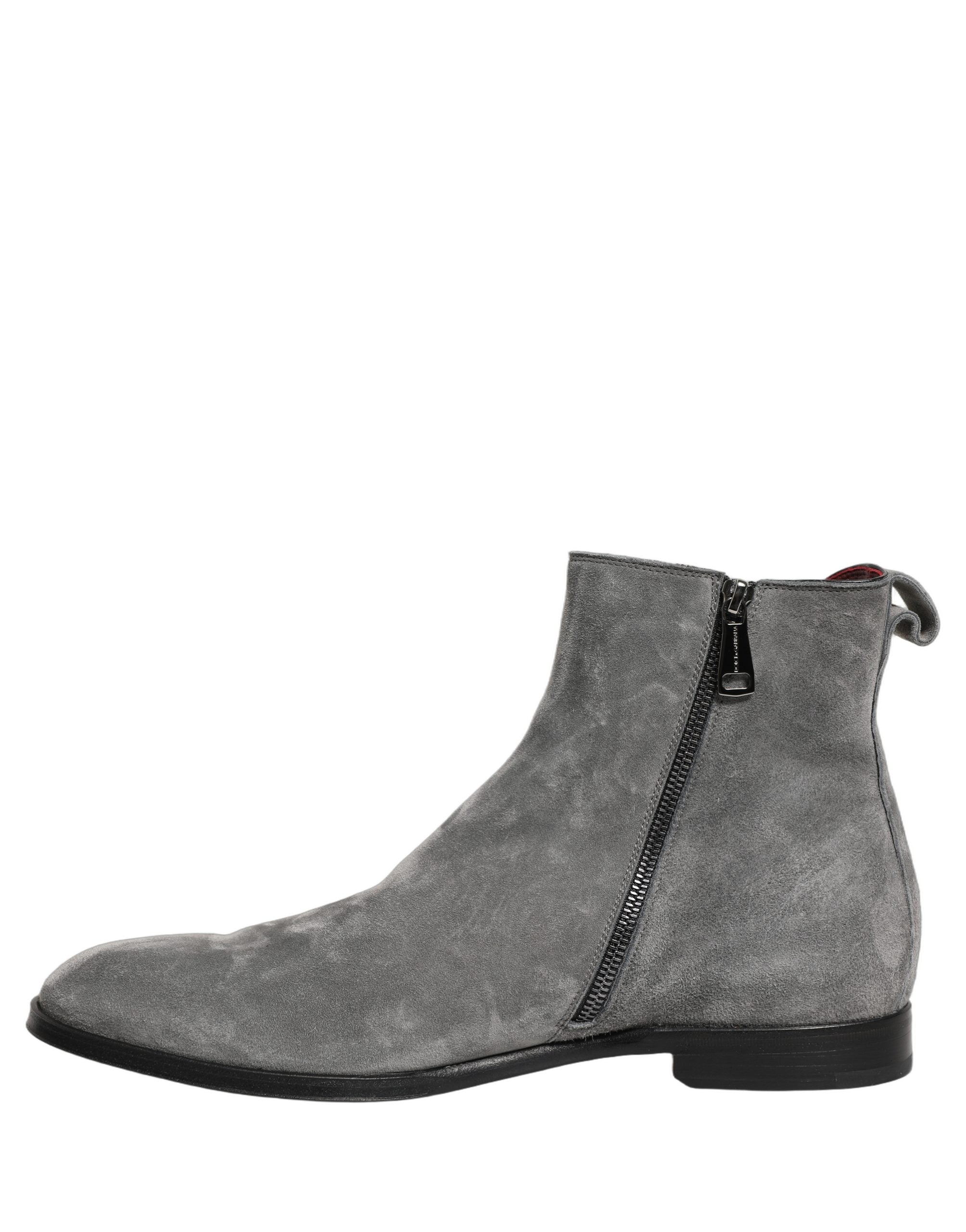 Dolce & Gabbana Gray Suede Leather Chelsea Boots Men's Shoes