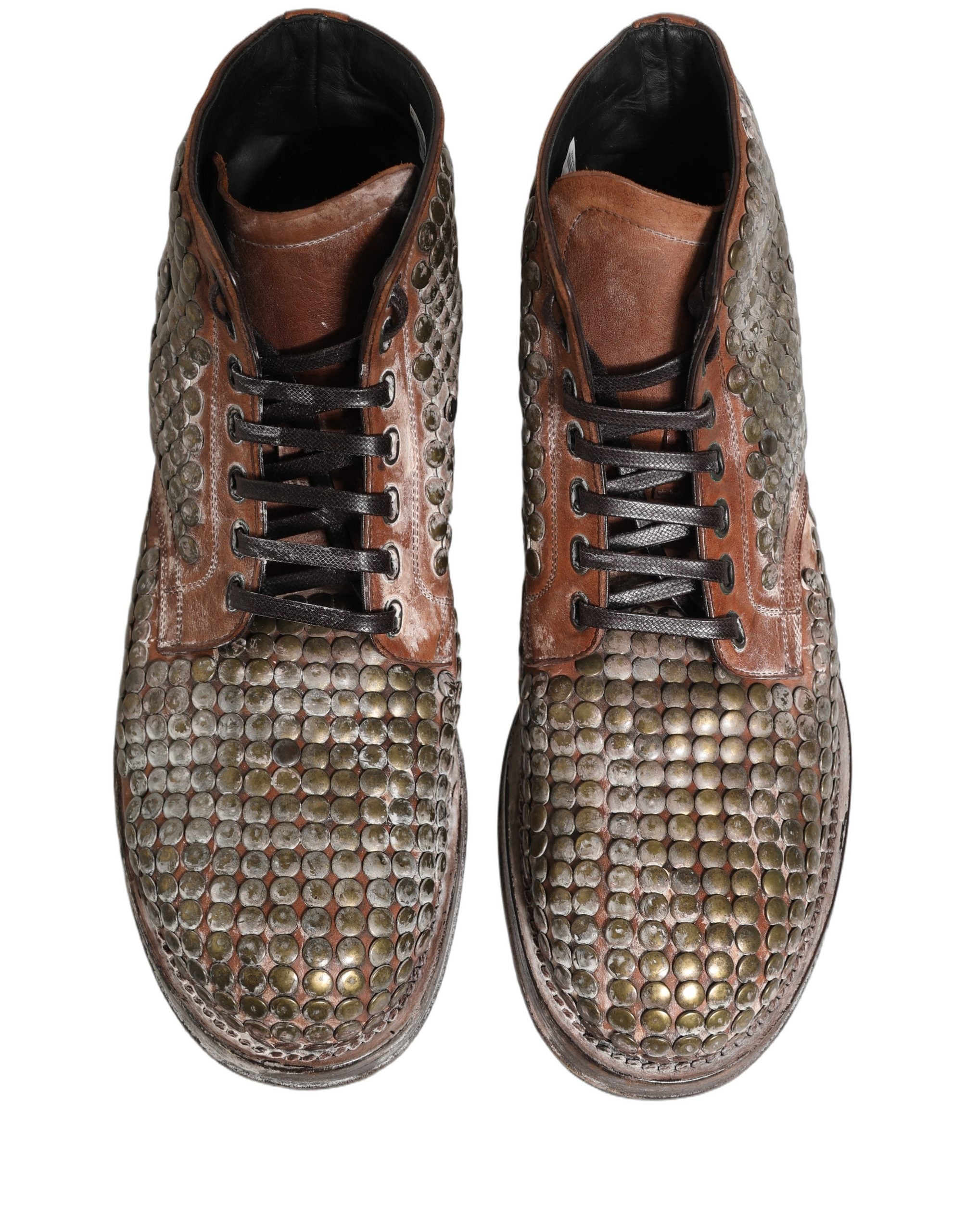 Dolce & Gabbana Brown Leather Runway Studs Ankle Boots Men's Shoes